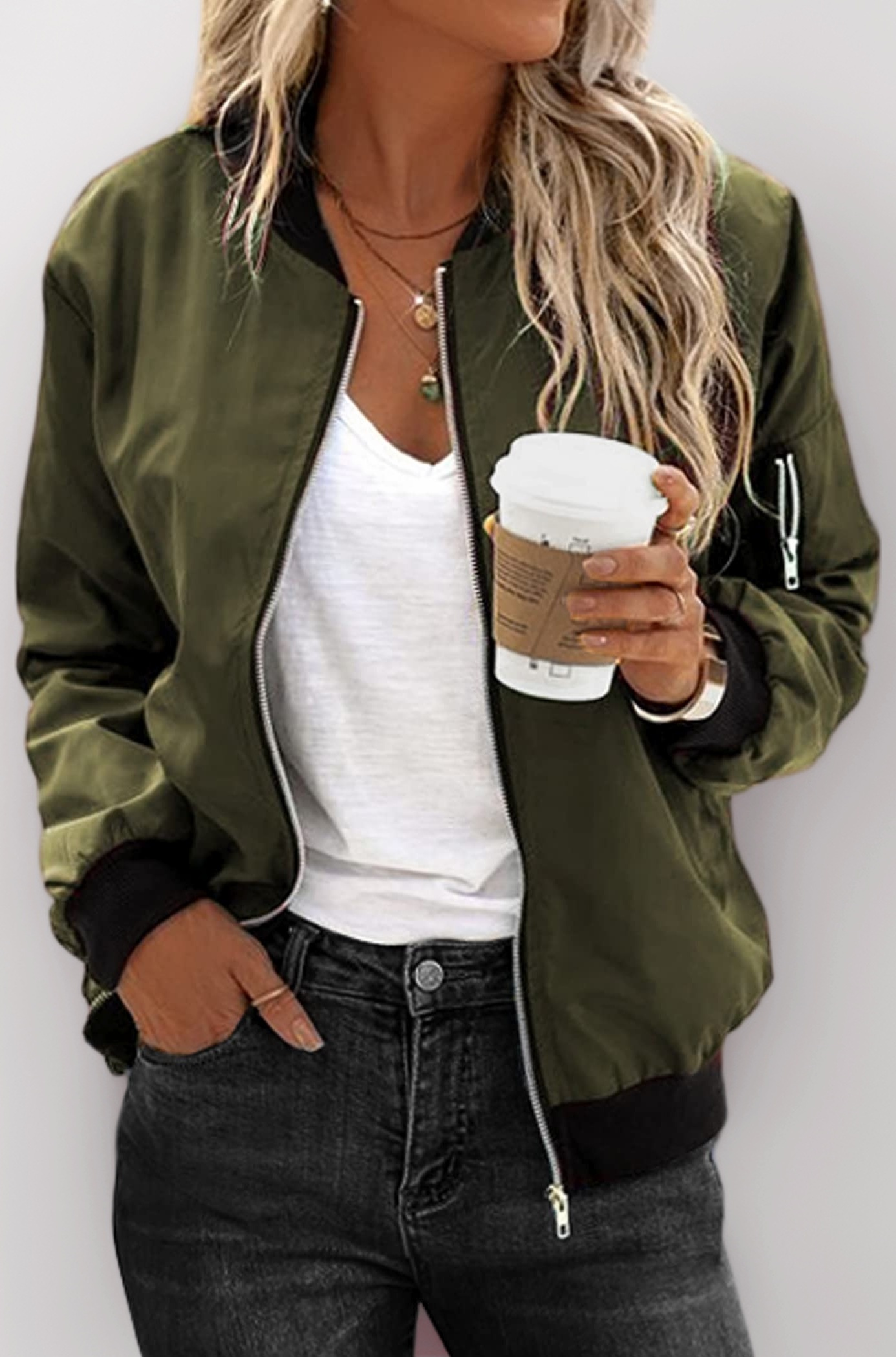 Women's Classic Quilted Jacket Short Bomber Jacket Coat