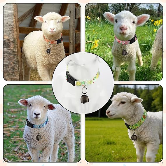 5 Pack Goat Collars with Bells, Adjustable Nylon Collar Set pet and Horse Sheep Grazing Copper Bells Pet Anti-Lost Loud Bronze Bell for Small Farm Animal Sheep Goat Cow Accessories(Fruit)