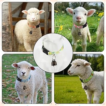 5 Pack Goat Collars with Bells, Adjustable Nylon Collar Set pet and Horse Sheep Grazing Copper Bells Pet Anti-Lost Loud Bronze Bell for Small Farm Animal Sheep Goat Cow Accessories(Fruit)