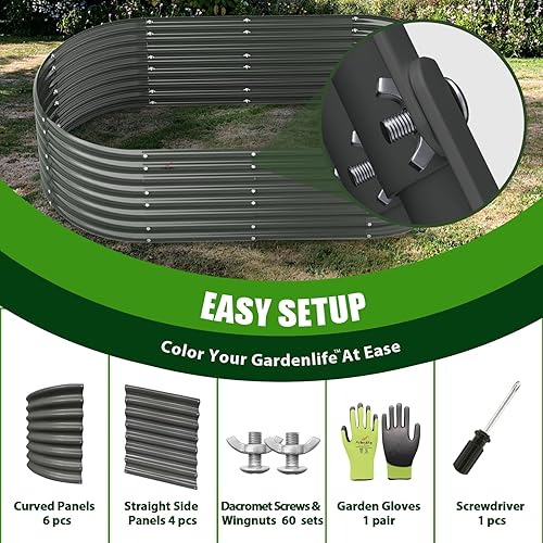 Miniatura 5 de A ANLEOLIFE Kit de cama de jardín galvanizado de 96 x 48 x 24 pulgadas, macetas ovaladas de metal profundo para plantas al aire libre, verduras,