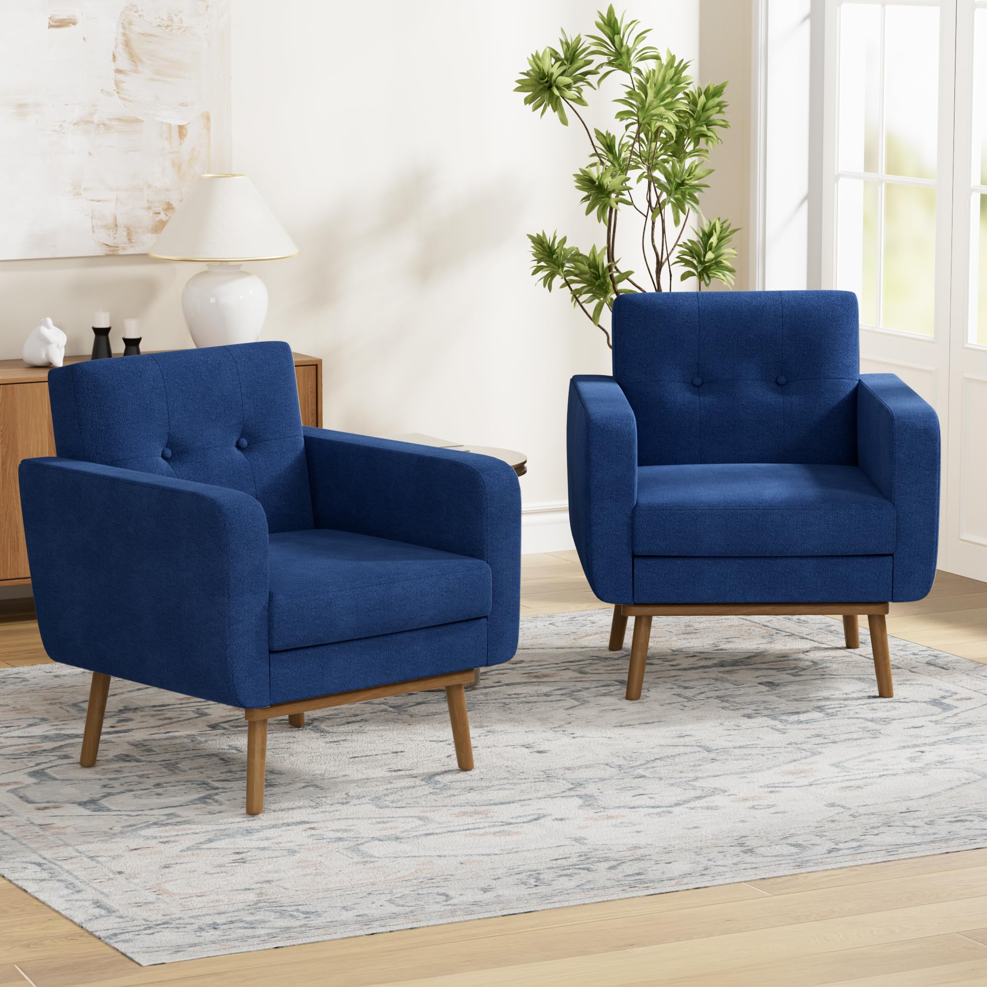 HUIMO Fabric Accent Chairs Set of 2, Button Tufted Living Room Chairs Easy to Install, Mid Century Modern Chair, Upholstered Arm Chair for Living Room