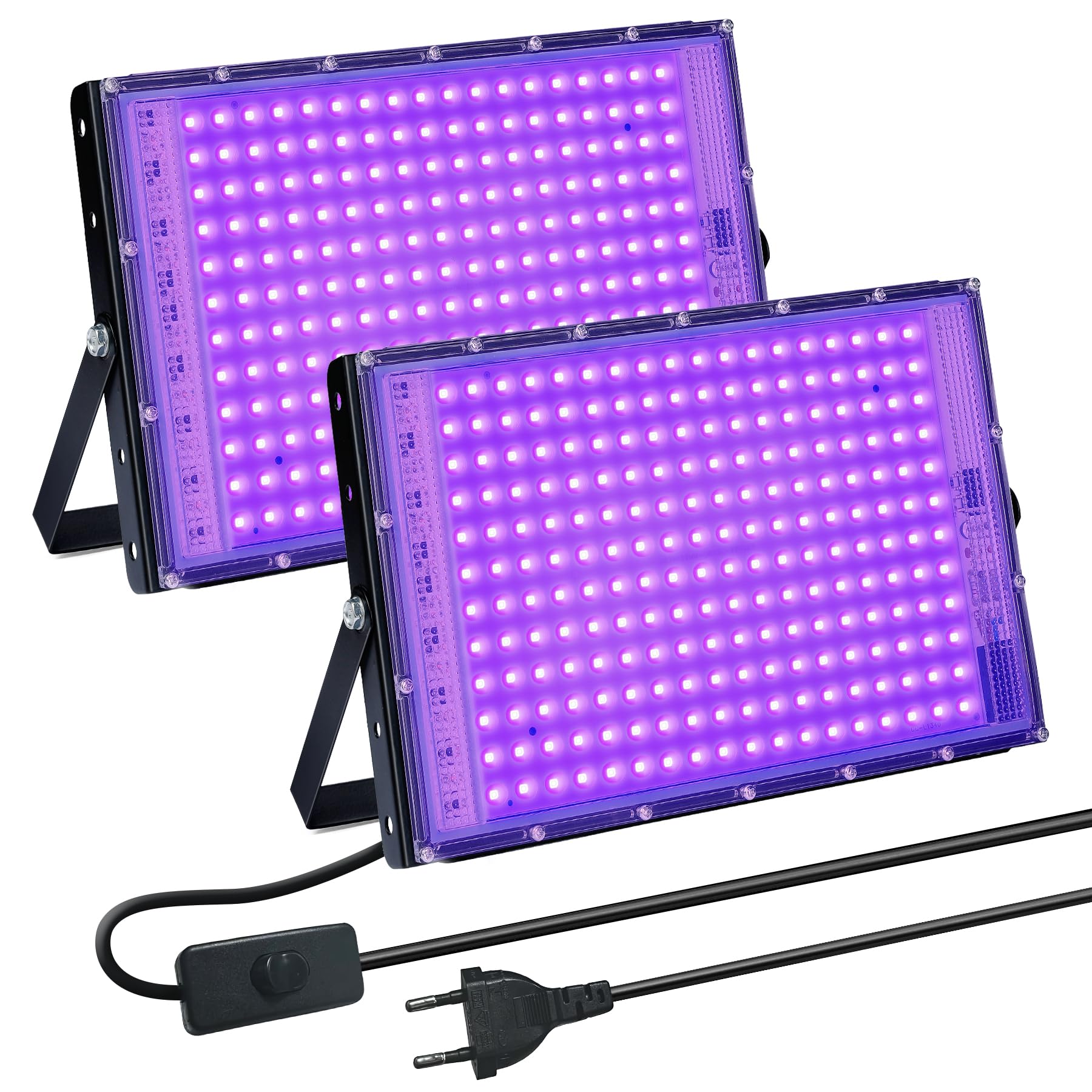 Luce Nera 150W 2 Pezzi, Lampada UV Impermeabili IP66, Luce Nera UV per Festa, Illuminazione da Palco, Festa Glow, Decorazione di Halloween, Fluorescente, Acquario