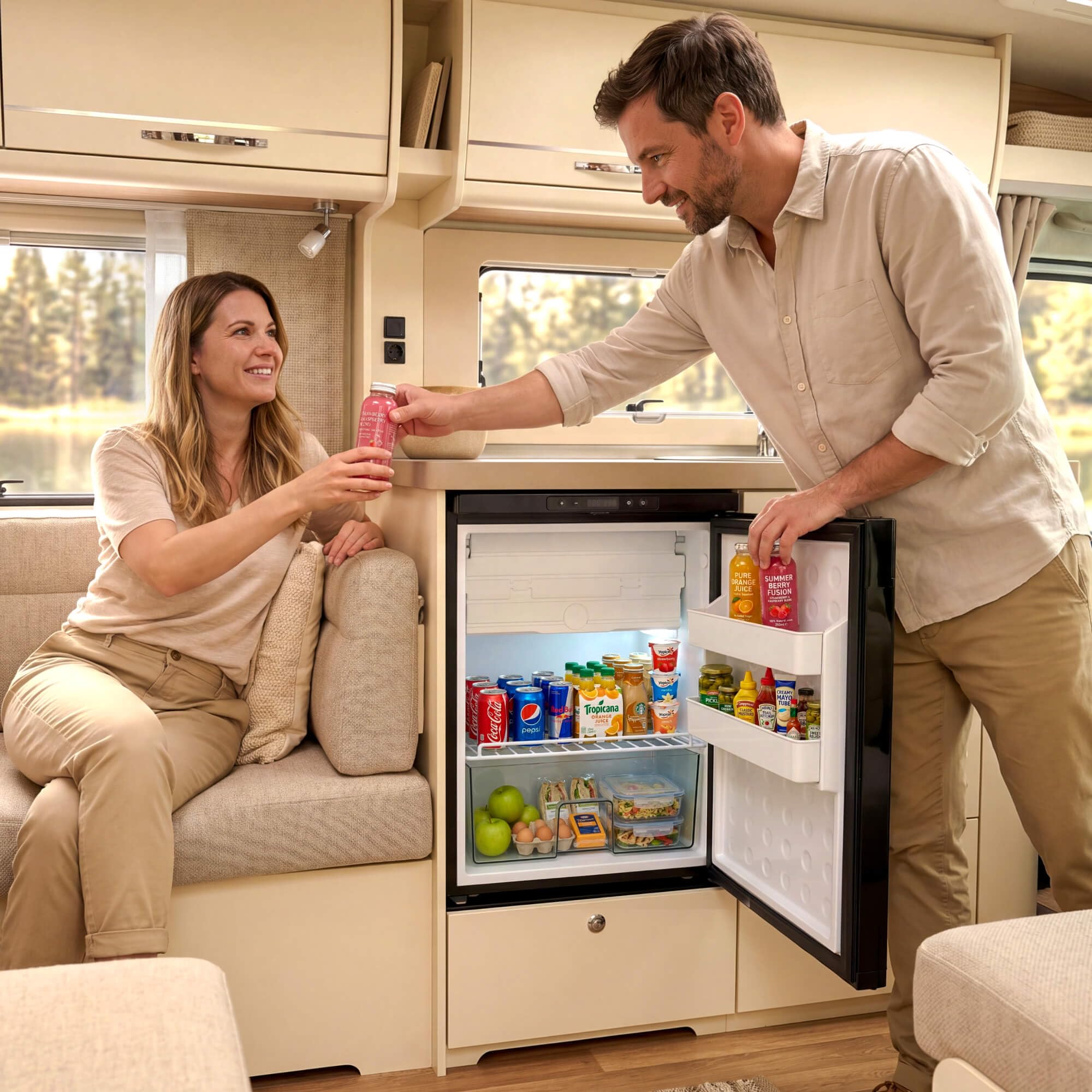 Arebos Wohnmobil Kompressor Kühlschrank 65L mit Gefrierfach | Camping & Outdoor Kühlschrank 12V/24V | bis -20°C | Auto & LKW | Wechselbarer Türanschlag | APP-Steuerung