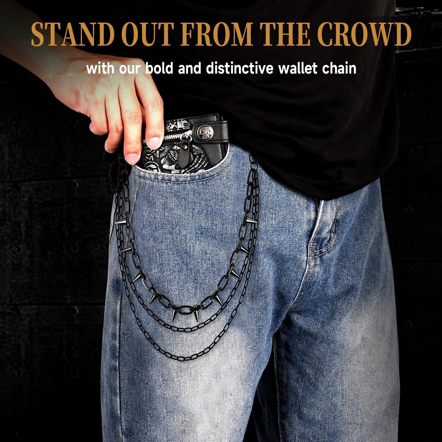 ZEKEE Wallet Chain Pants Hip Hop Punk Jeans Chain Goth Heavy Rivet Accessories for Women Men - Image 3