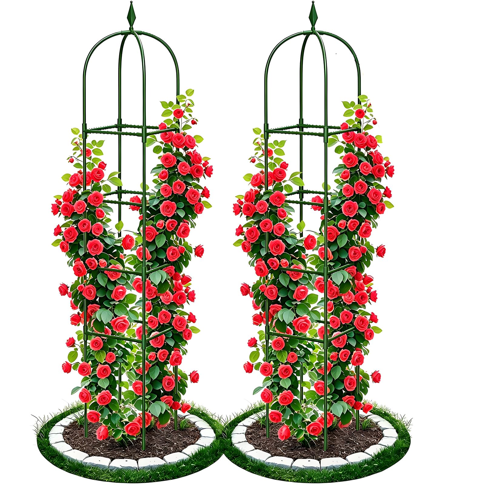 Lot de 2 treillis obélisques de jardin pour plantes grimpantes, 1,8 m en métal antirouille pour plantes grimpantes, plantes grimpantes, treillis tour pour légumes et fleurs d'intérieur et