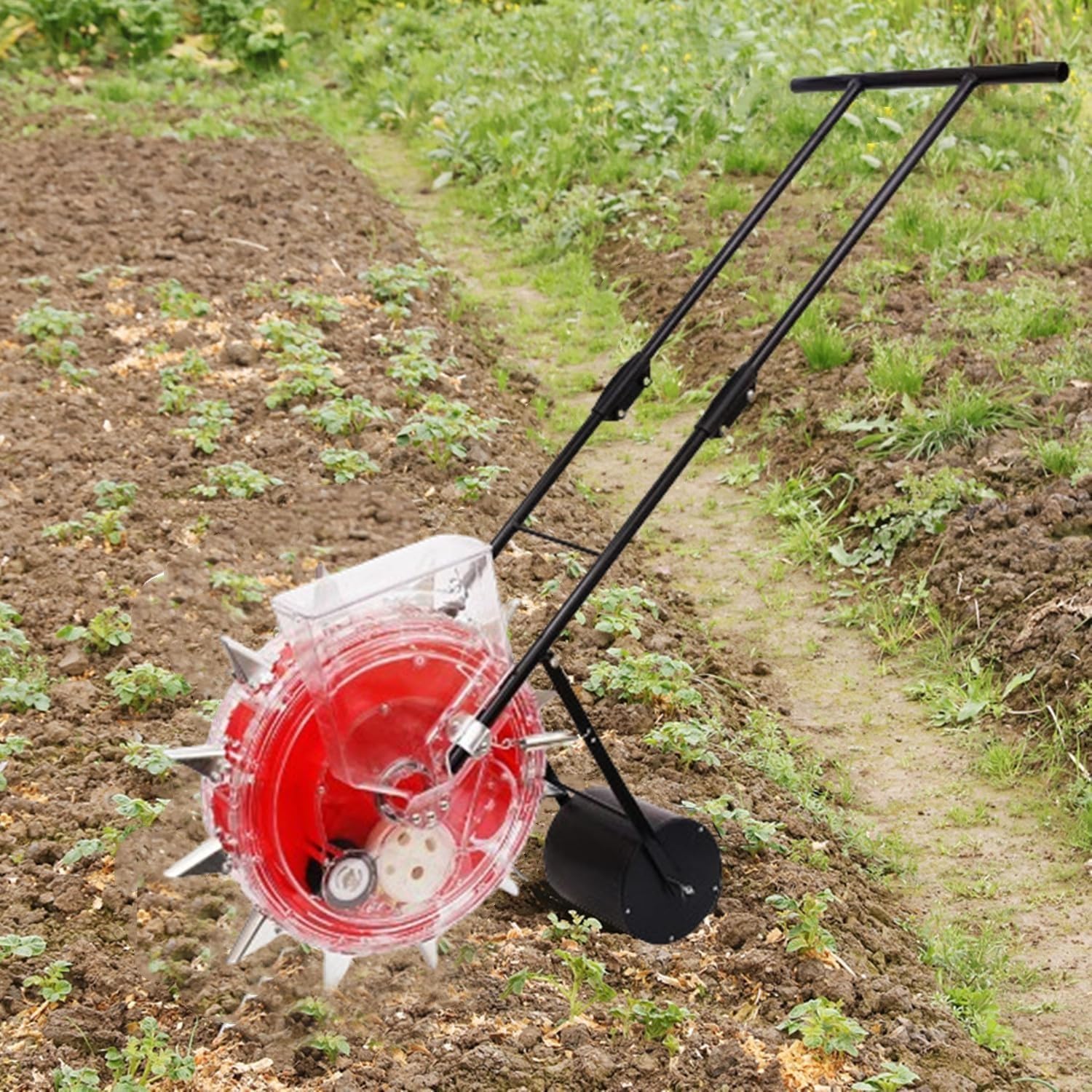 Przenośny siewnik ogrodowy, siewnik ręczny, ręczny siewnik rolkowy do siewu i aplikatora nawozów, sadzarka rzędowa sadzarka do kukurydzy, siewnik do soi, orzeszków ziemnych (10 Holes)