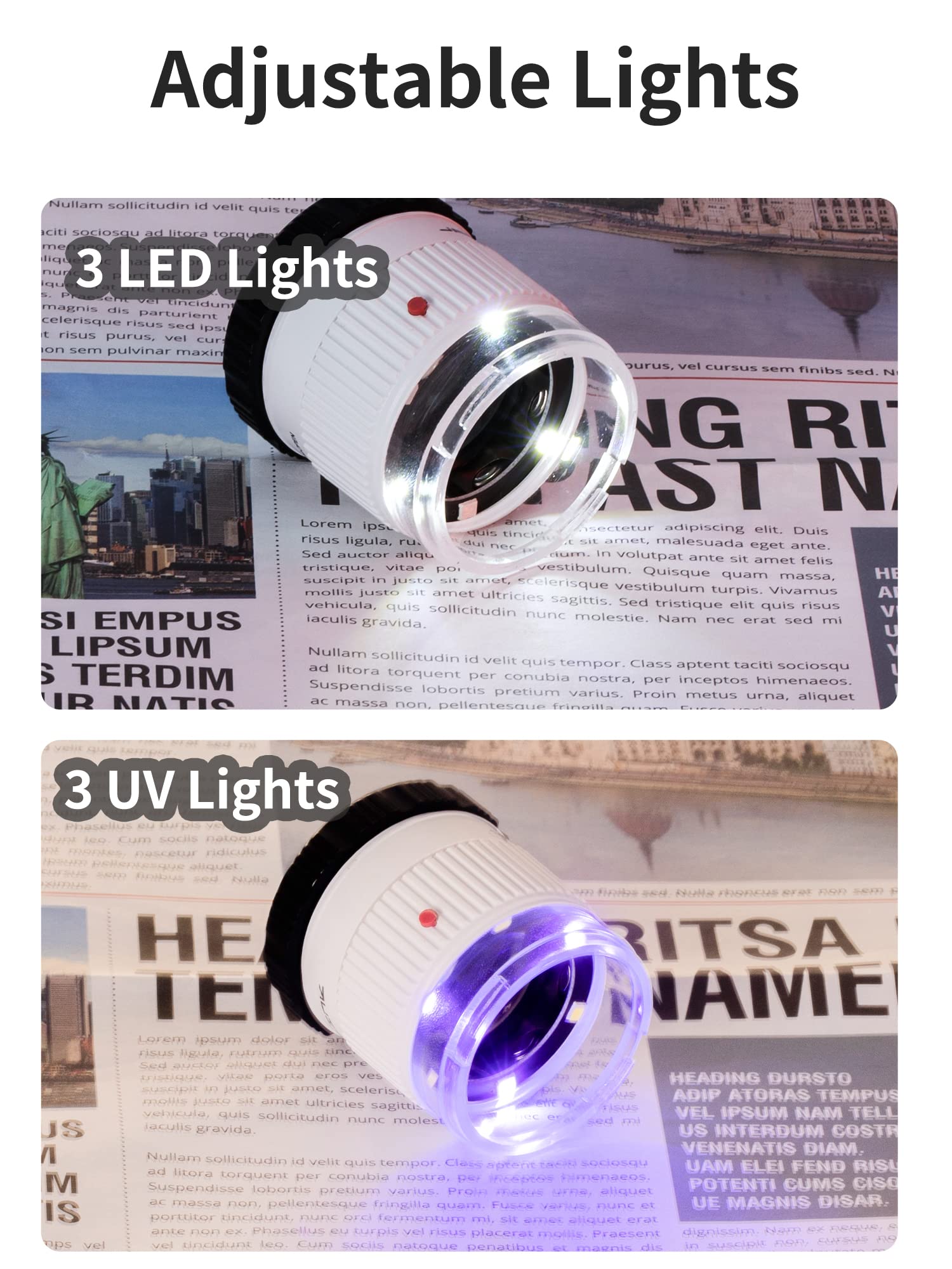 JARLINK 30倍ジュエラーズルーペ 焦点距離調整可能 3つのLEDライト付き 宝石、ジュエリー、コイン、スタンプなど用 (ホワイト)