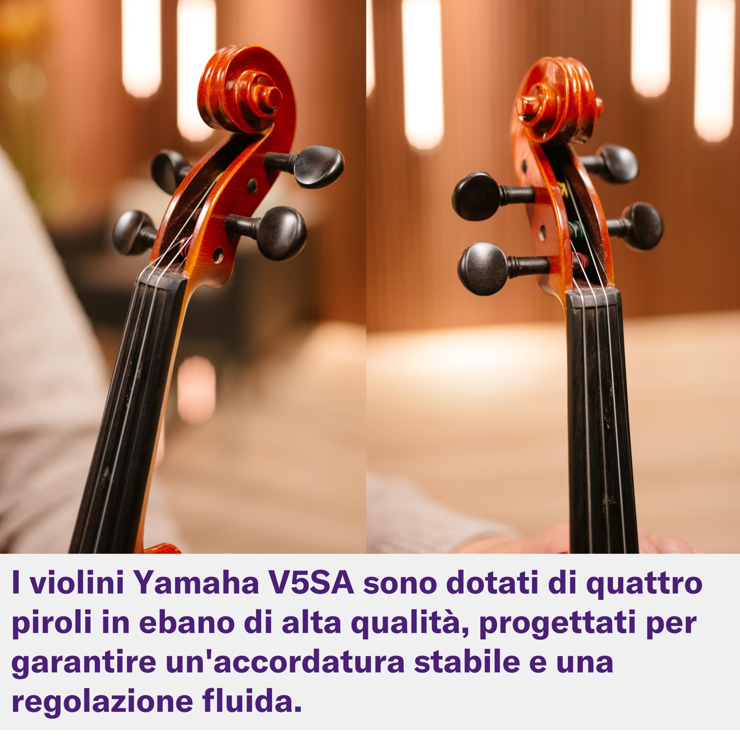 YAMAHA V5SA44 Set Violino Acustico – Misura 4/4, Violino Da Studio Artigianale con Top in Abete, Corpo in Acero, Componenti in Ebano e Tiracantini, Include Custodia, Arco e Pece – Marrone