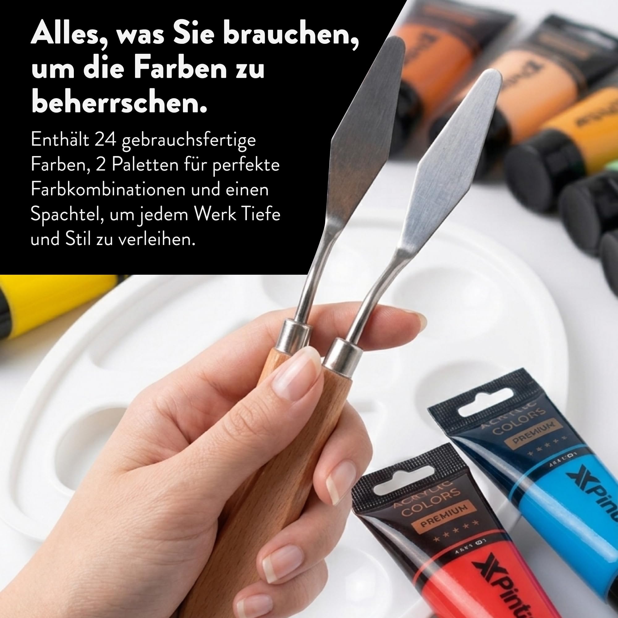 Acrylfarbenset mit 2 Staffeleien, 2 Leinwänden, 24 Farben, 35 ml, 12 Pinsel, 2 Spateln und 2 Paletten für Paare, Erwachsene, kreatives Geschenk, Basteln, Kunst, Dekoration und Freizeit zu Hause und
