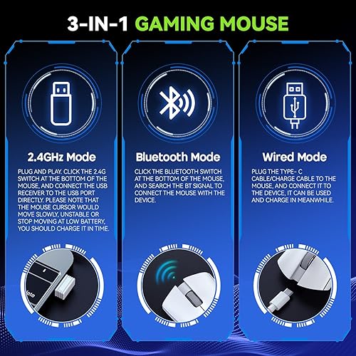 Miniatura 3 de Ratón para juegos, mouse inalámbrico para computadora portátil con 5 DPI ajustables, ligero, Bluetooth, 6 botones programados, mouse óptico