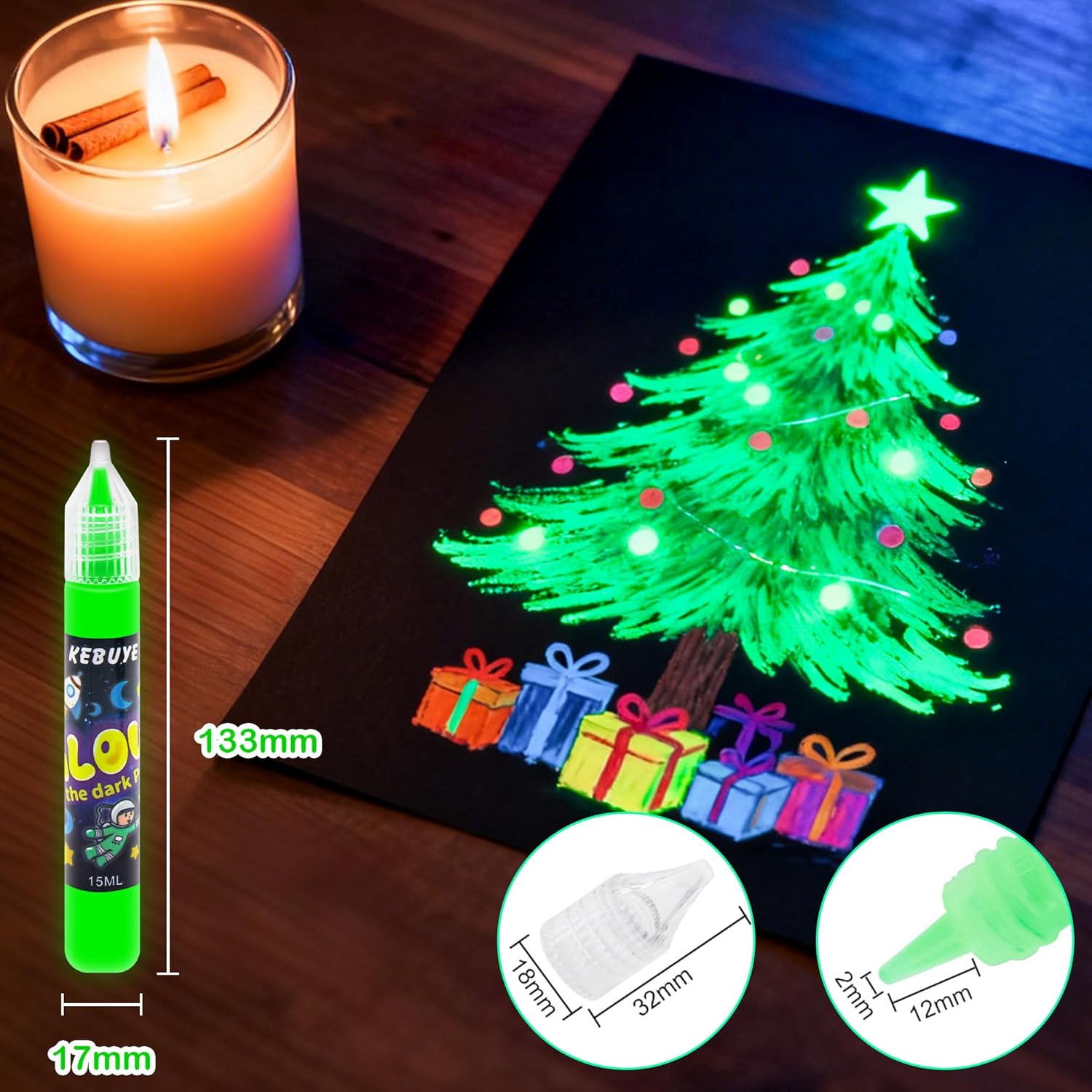 Glow in the Dark Acrylic Paint - Set of 12 Colors, Uv Reactive Blacklight Paints for Painting Outdoor and Indoor Decoration - Fluorescent Paint Kit for Canvas Art Supplies for Easter Chrismas Painting