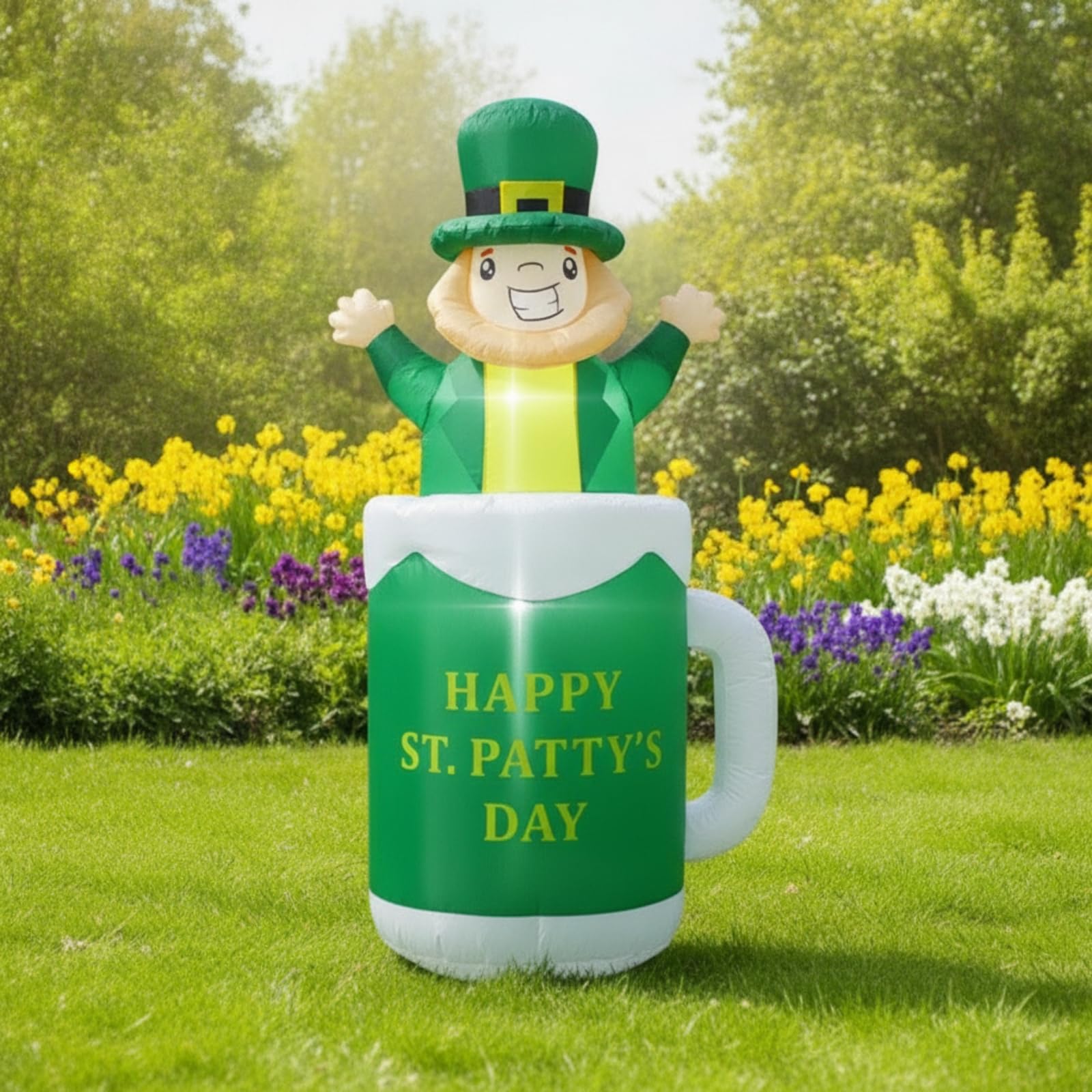 Boccale di Birra Gonfiabile Grande Luminoso, Leprecauno Gonfiabile, da Esterno, Decorazione, per Vetrina