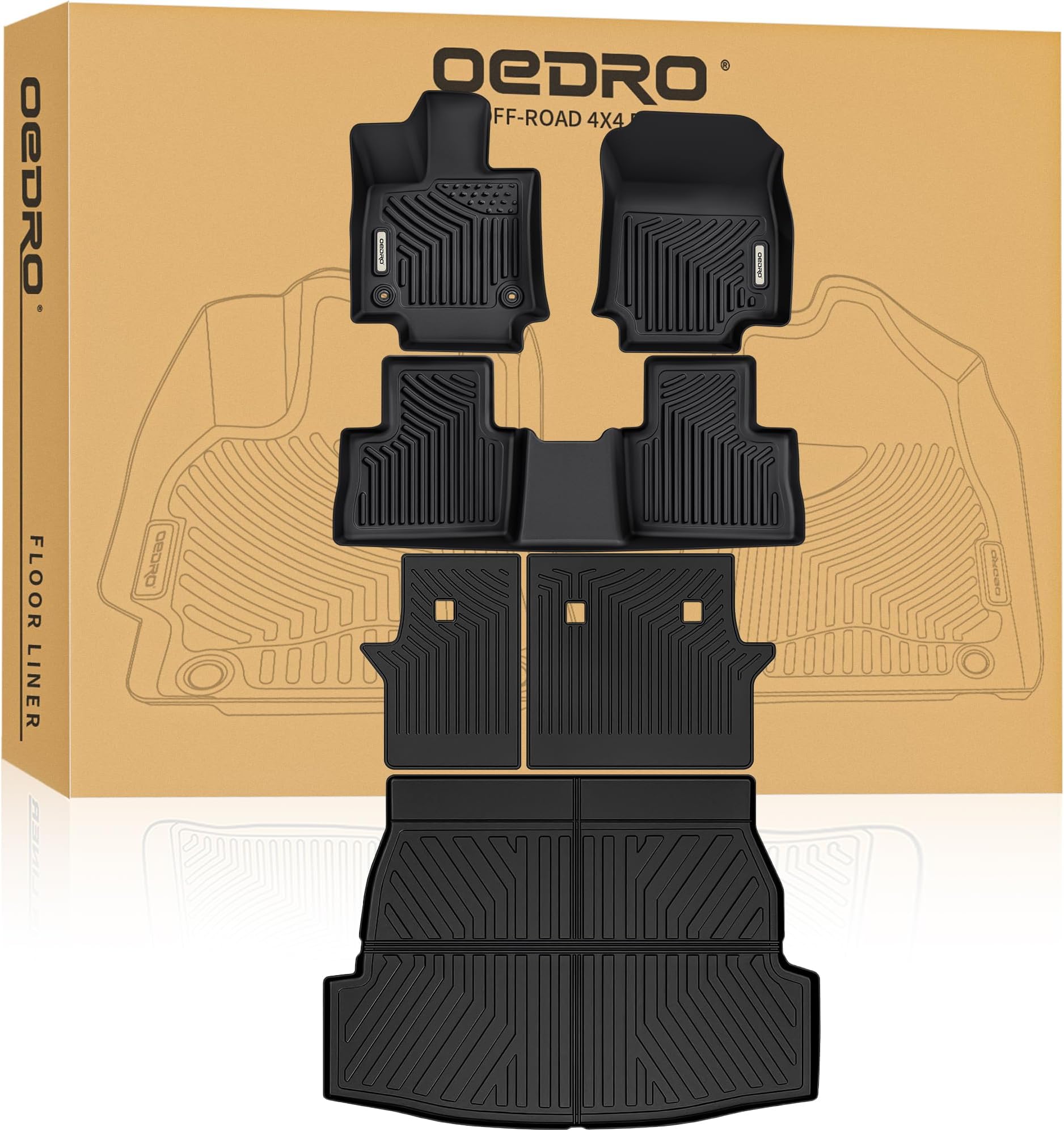 OEDRO Upgraded Floor Mats for Toyota RAV4 2026 2025-2019(not for Hybrid) Full Set, TPE All Weather Floor Liners for RAV4 Back Seat Cover Protector Cargo Liner Backrest Mats Accessories