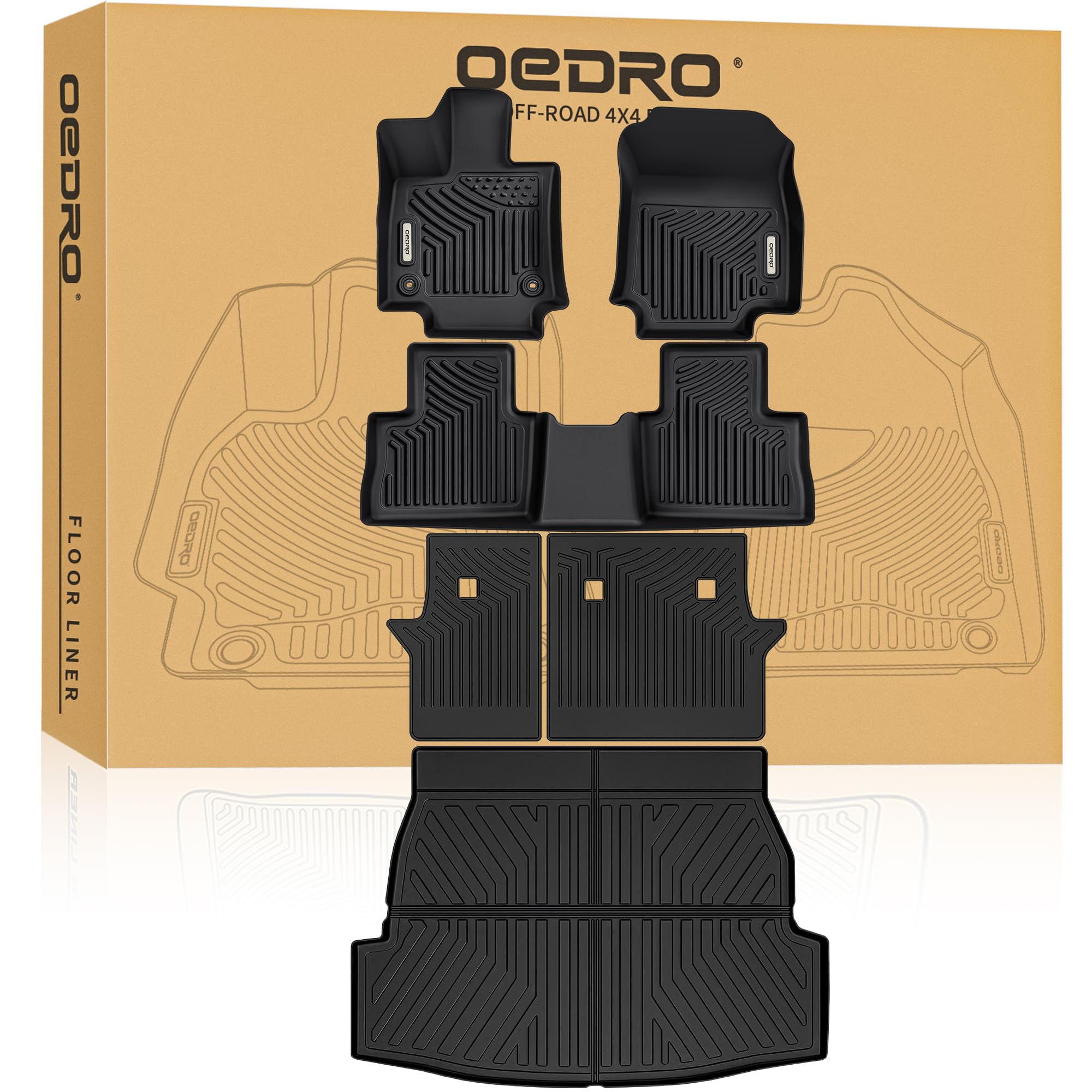 Upgraded Floor Mats for Toyota RAV4 2026 2025-2019(not for Hybrid) Full Set, TPE All Weather Floor Liners for RAV4 Back Seat Cover Protector Cargo Liner Backrest Mats Accessories