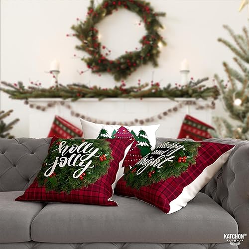 Miniatura 7 de KatchOn, Fundas de almohada de Feliz Navidad de 18 x 18 pulgadas, paquete de 4, fundas de almohada de camión de Navidad para decoración del hogar de
