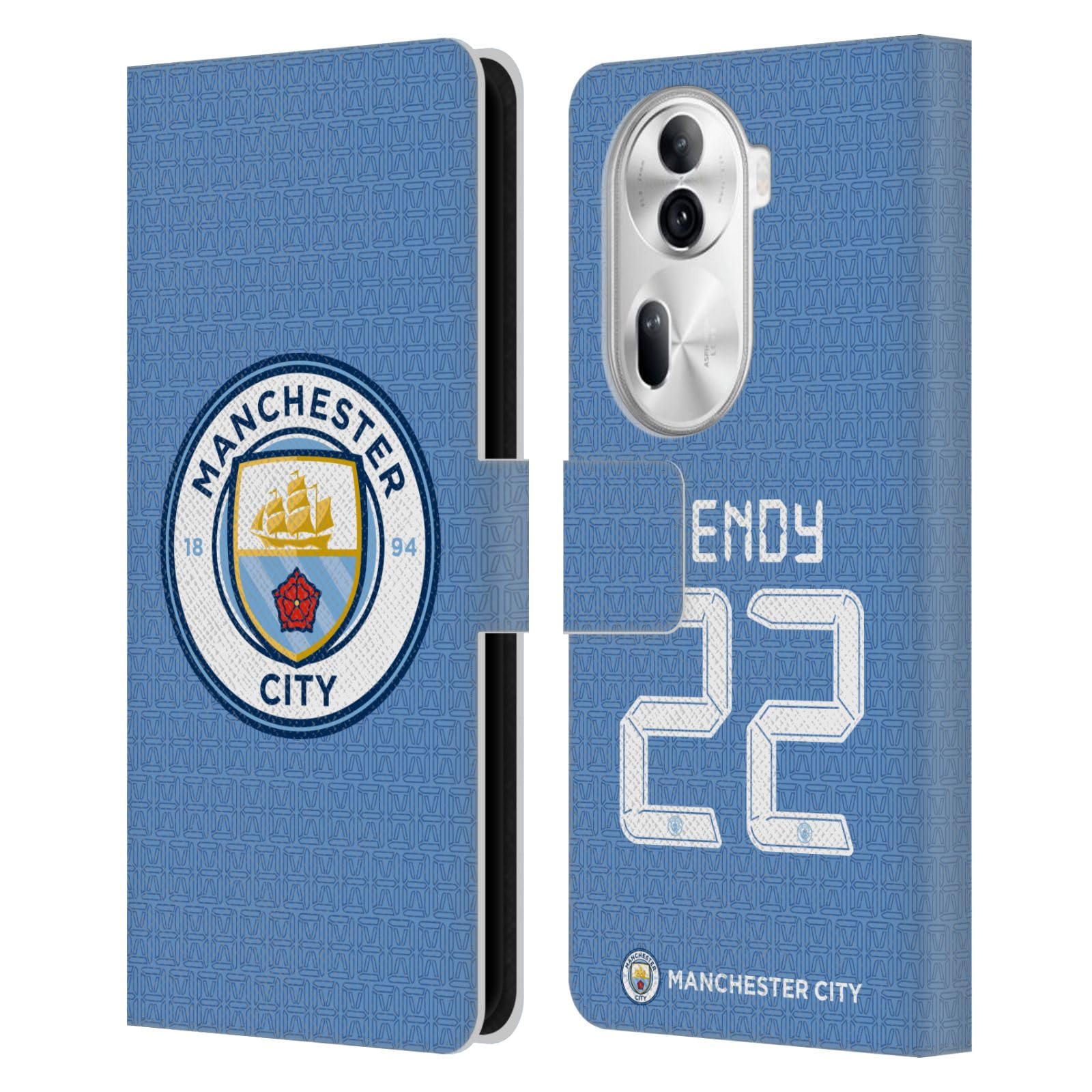 Head Case Designs Officially Licensed Manchester City Man City FC Benjamin Mendy 2021/22 Players Home Kit Group 2 Leather Wallet Case Compatible with Oppo Reno11