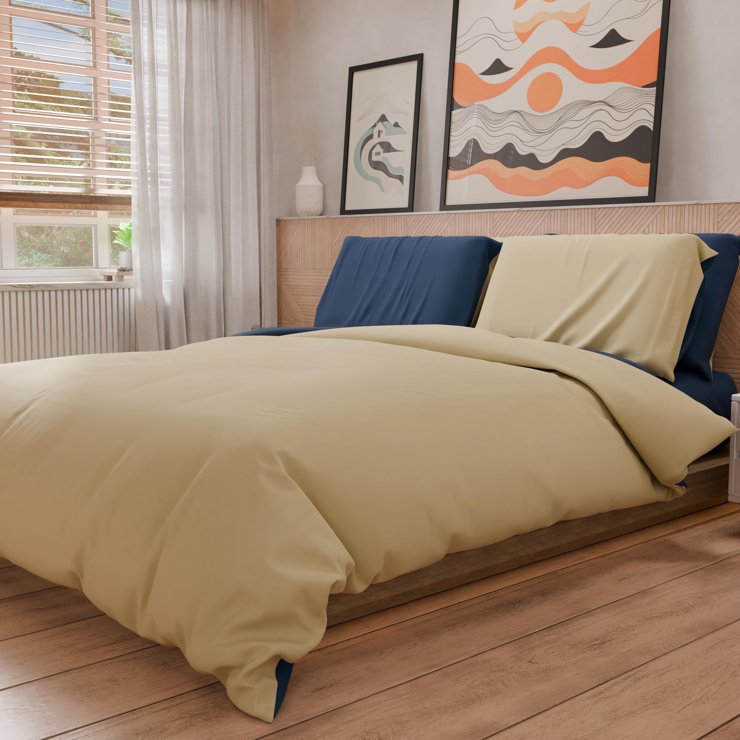 PETTI Artigiani Italiani - Double Duvet Cover, Duvet Cover and Pillowcases in Microfiber, Bicolor Night Blue/Taupe, 100% Made in Italy - Image 4