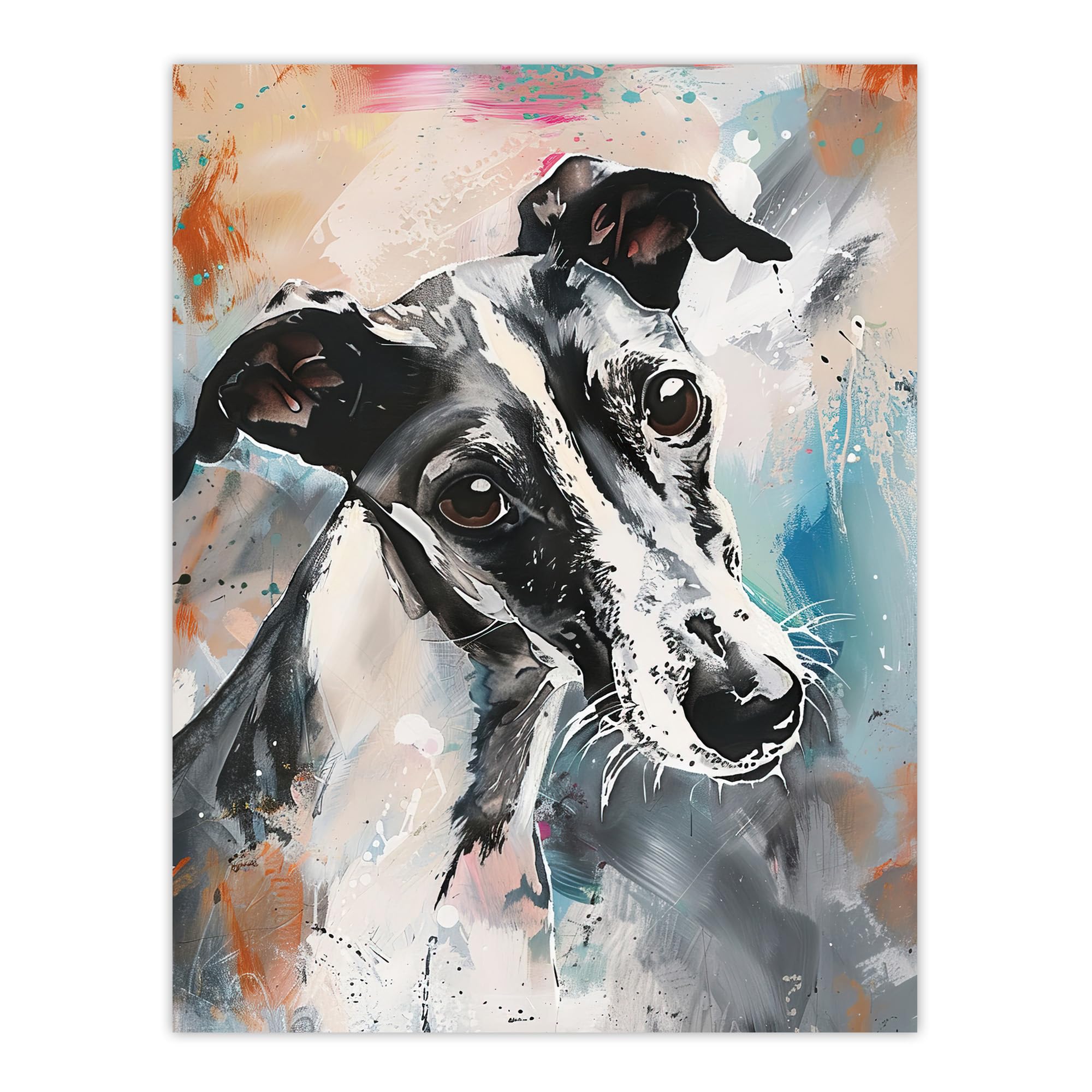 Artery8 Cute Greyhound Whippet Dog Lover Pet Portrait Living Room Large Wall Art Poster Print Thick Paper 18X24 Inch