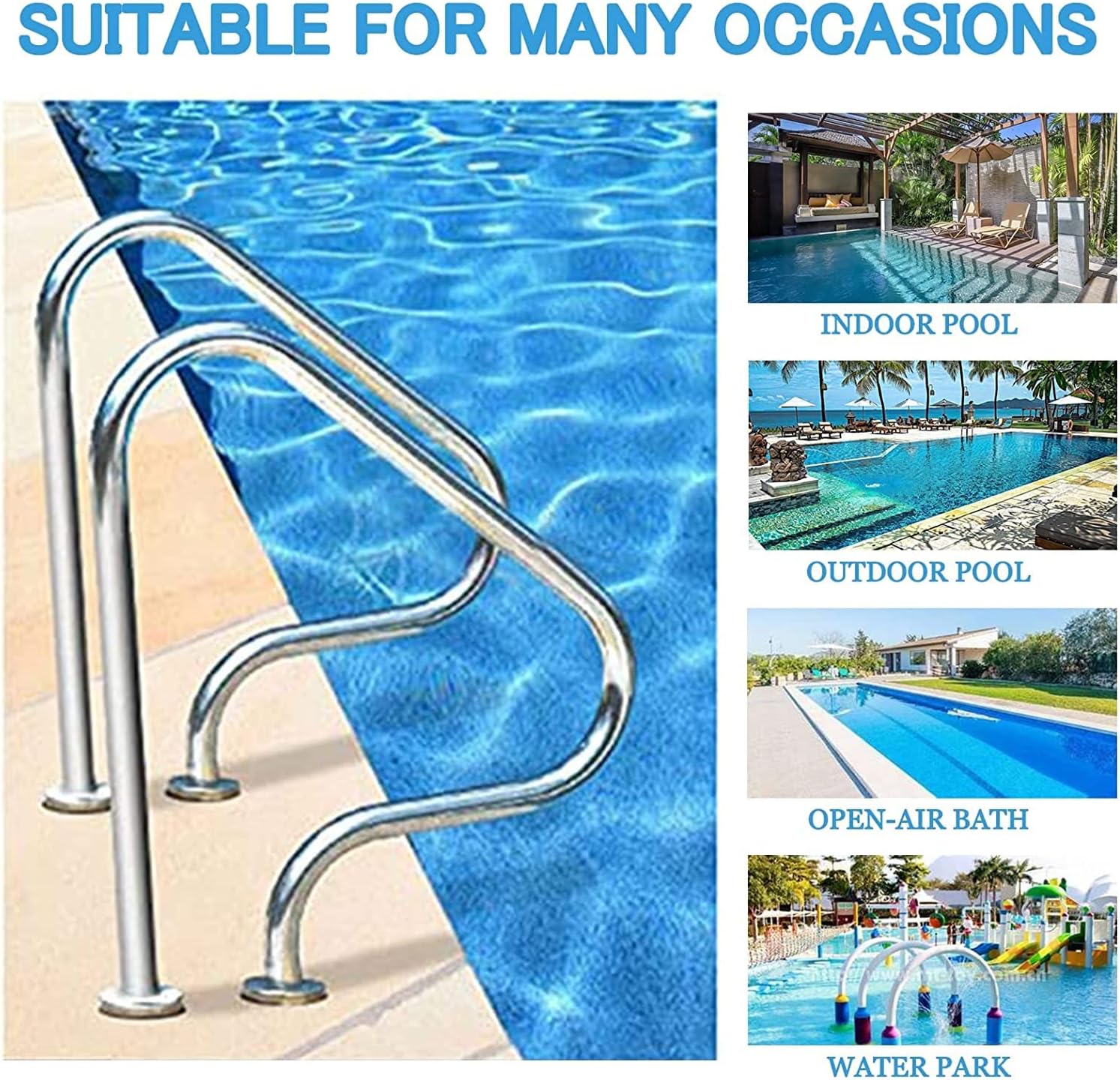 Pool Handrail,Pool Handrail,Floor-Mounted Railings, 1Pcs Swimming Safety Anti-Slip Handrails, Inground Entry Grab Bar