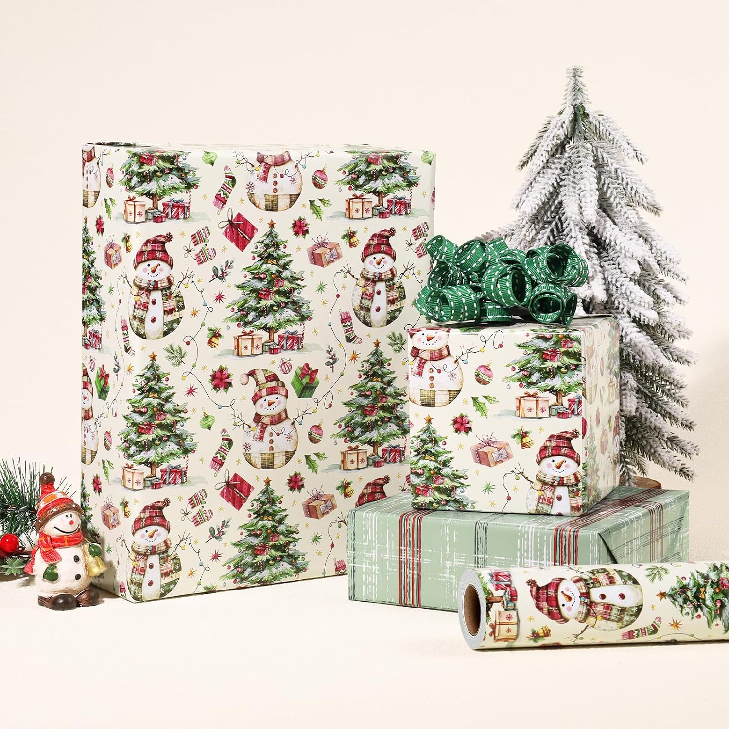 LaRibbons Vintage Reversible Plaid Christmas Wrapping Paper 17 In x 33 Ft