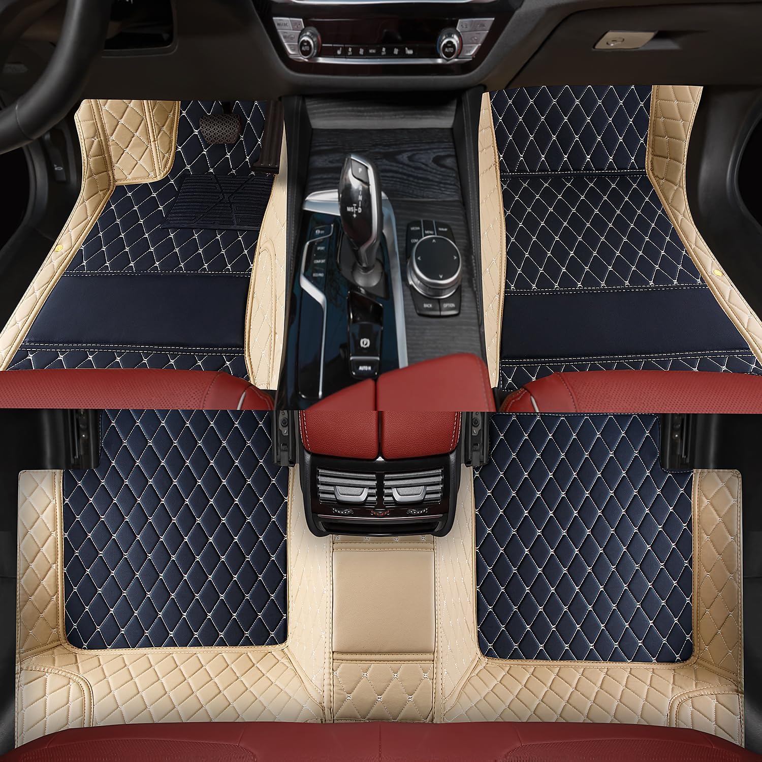 Custom car Floor mats Suitable for 99% car Truck SUV,car mats All Weather Personalized,Full Coverage Luxury Car Mats, Anti-Slip Leather Floor mats. (Beige and Black)