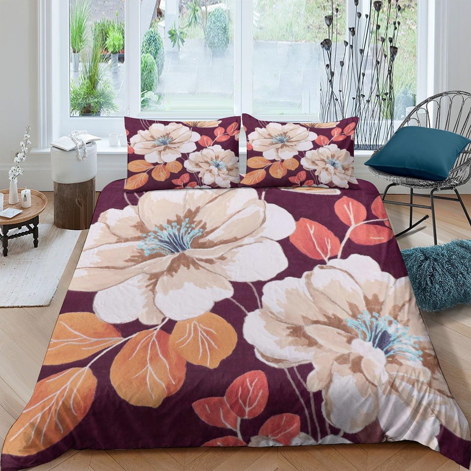 Ctjqhvkz Style-10 3D Printed Floral Blossom Fitted Sheet Microfiber Soft Breathable Autumn Leaf Bed Cover Bedroom Decor Protection Single（135X200cm）