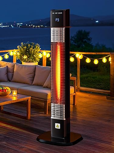 Miniatura 9 de Uthfy Calentador eléctrico para patio al aire libre, calentador infrarrojo de 1500 W con temporizador de 24 horas, control remoto, impermeable,