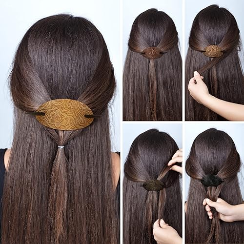 Miniatura 5 de Pinza para el cabello de cuero con palo, pasador de pelo de piel sintética para el cabello con forma ovalada, accesorios para el cabello para