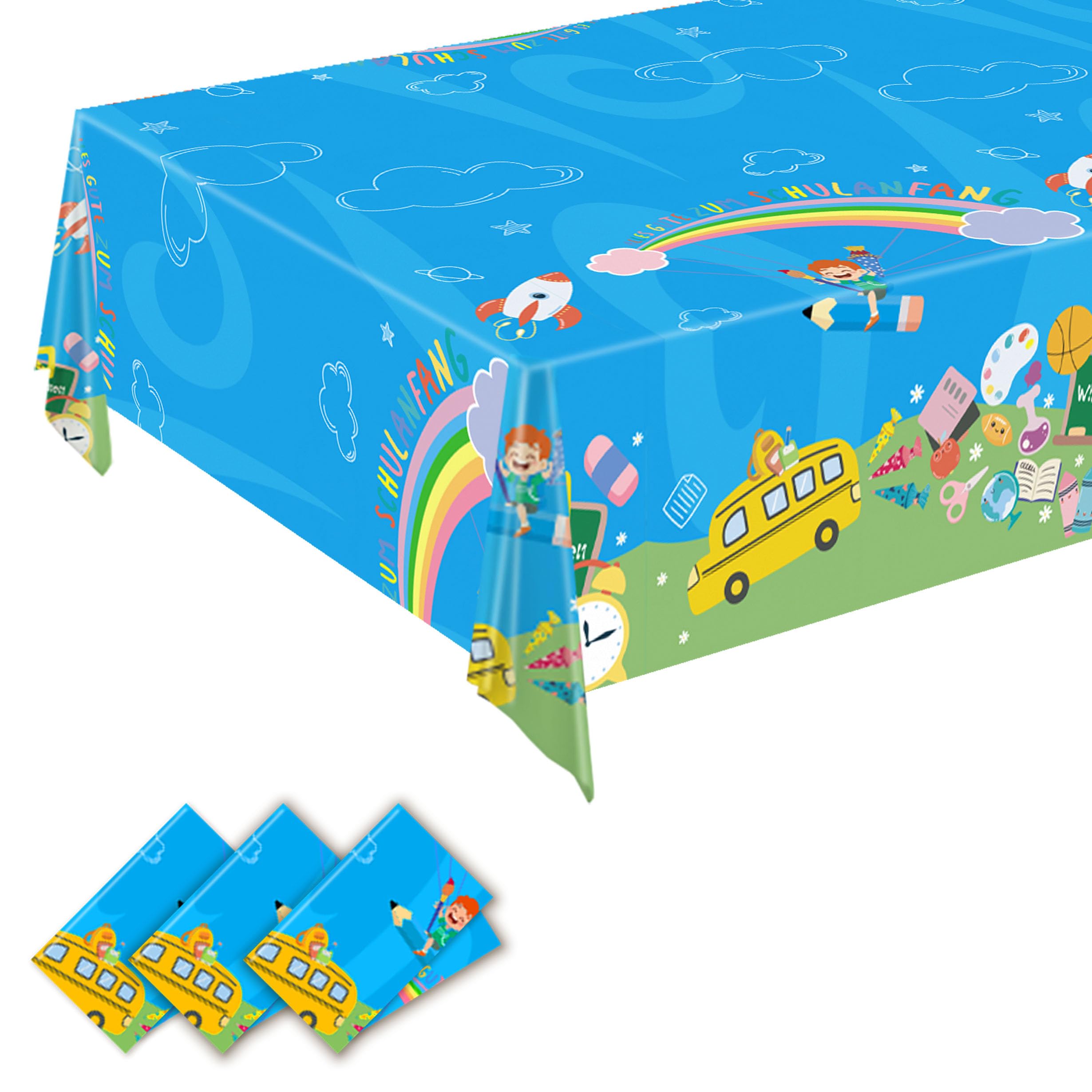 2pcs Alles Gute Zum Schulanfang Tischdecken,Bunt Einschulung Deko Tischdecke Schulanfang Tischdecken Tischtuch für Schulkind Schuleinführung Schulstart Party Dekoration 137 x 274cm