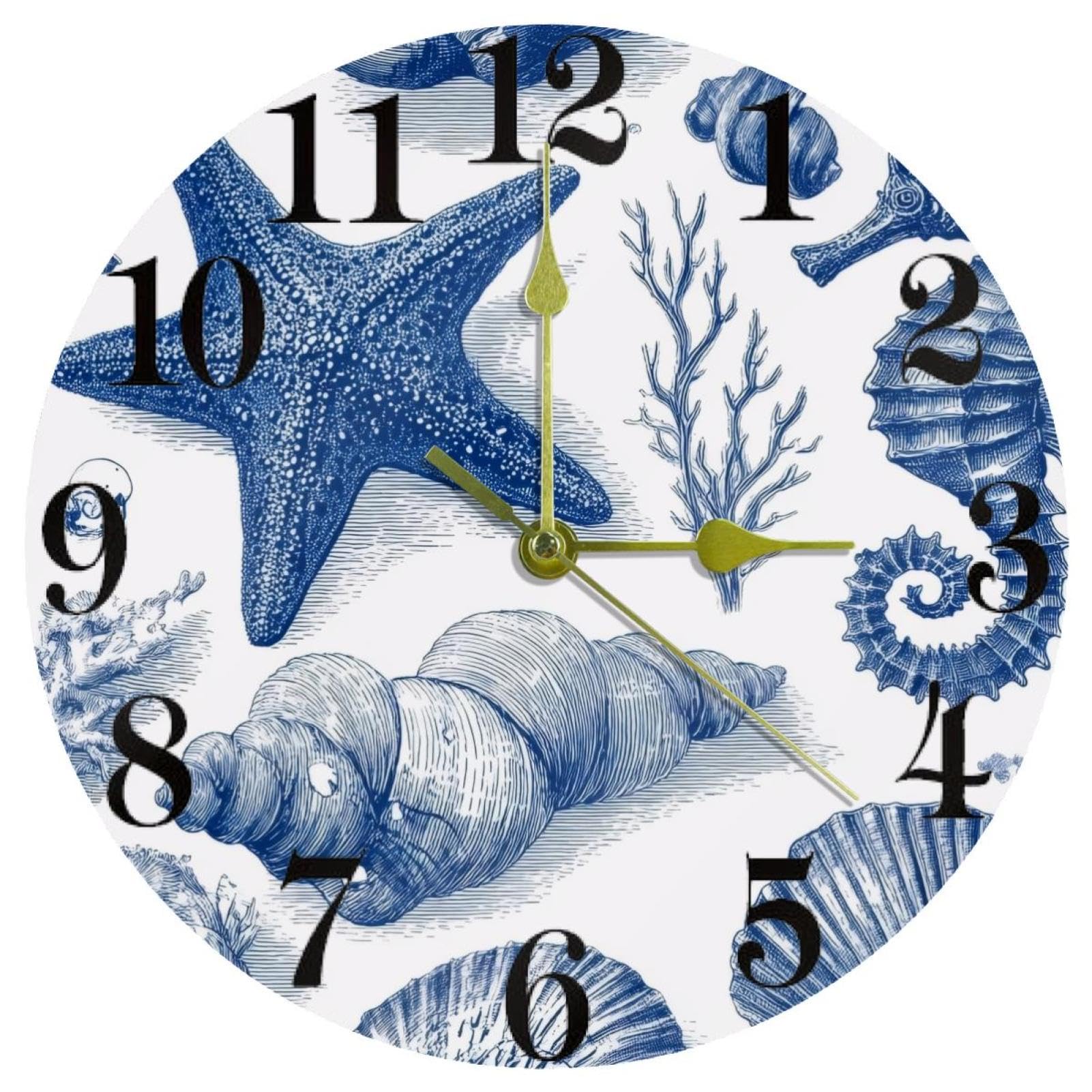 Horloge murale ronde motif hippocampe à pile pour école