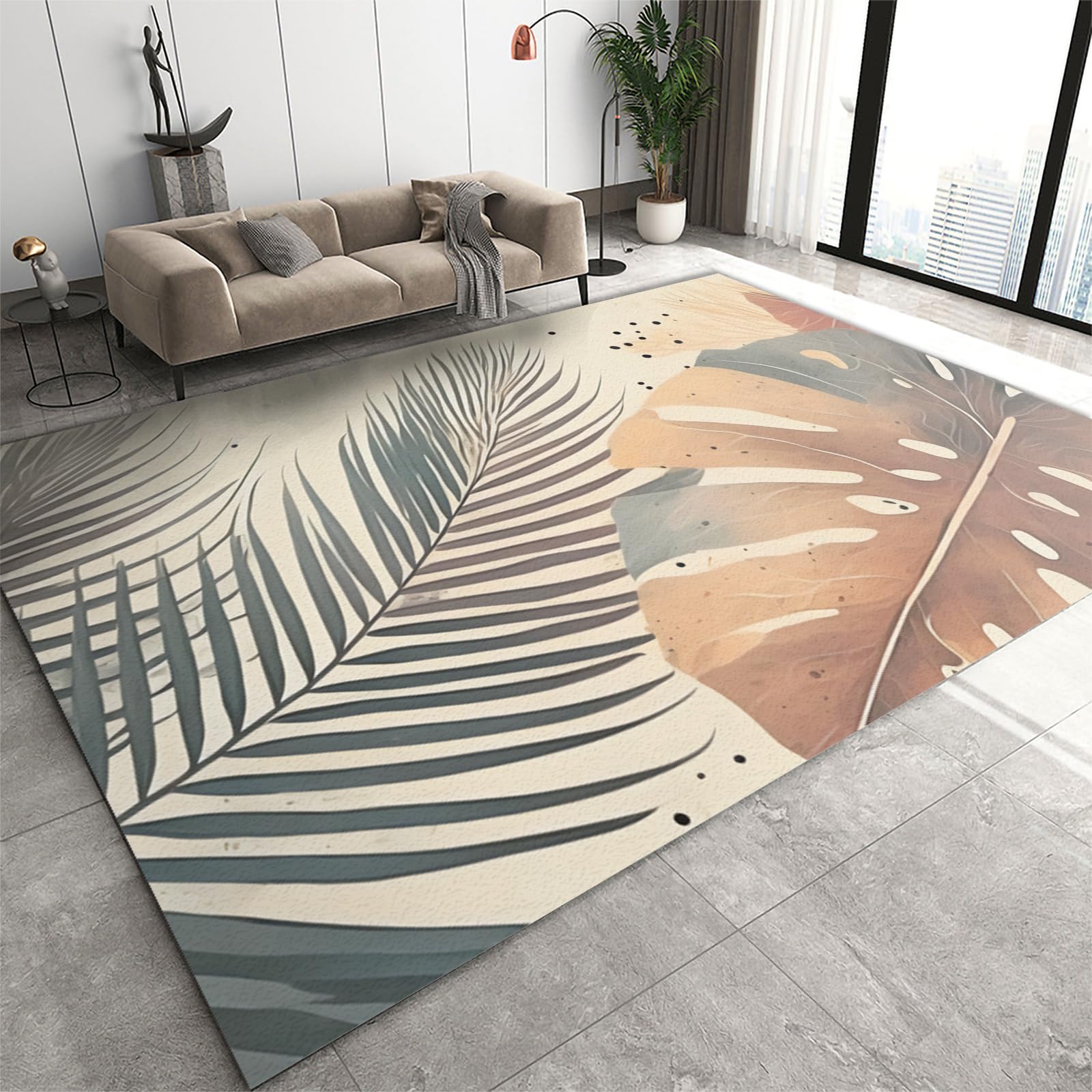 Watercolor Gradient Tropical Plants Area Rug, Modern Fashion Bedroom Rugs, Low-Pile Floor Carpet Machine Washable Non Slip for Bedside Living Room Under Dining Table Apartment Office-60 x 110 cm