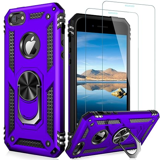 LUMARKE Case with Tempered Glass Sreen Protector,Pass 16ft Drop Test Military Grade Cover Protective Phone Case for iPhone 5/5s/SE 2016 Purple
