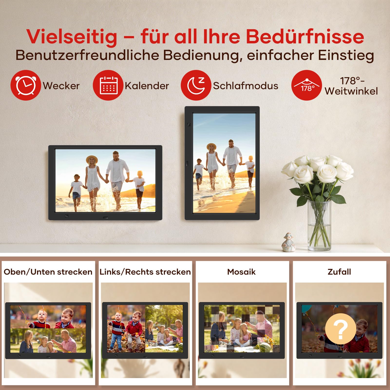 Digitaler Bilderrahmen Elektronischer Fotorahmen ohne WLAN, 10,1 Zoll IPS Bildschirm Photo Frame mit 32GB USB Stick & Bewegungssensor Zeitschaltuhr Foto/Kalendar/Video/Musik-Player Wandmontierbar