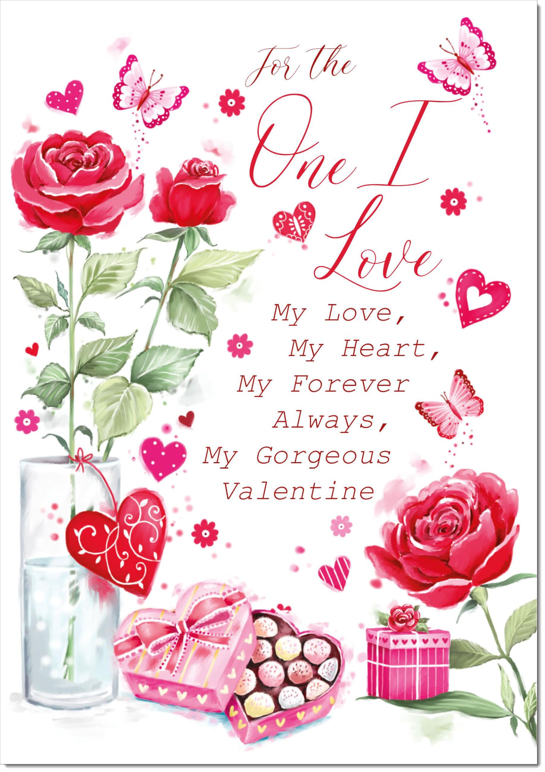 doodlecards One I Love Valentine's Day Card Roses and Chocolates Large A4 Size with Plain Envelope