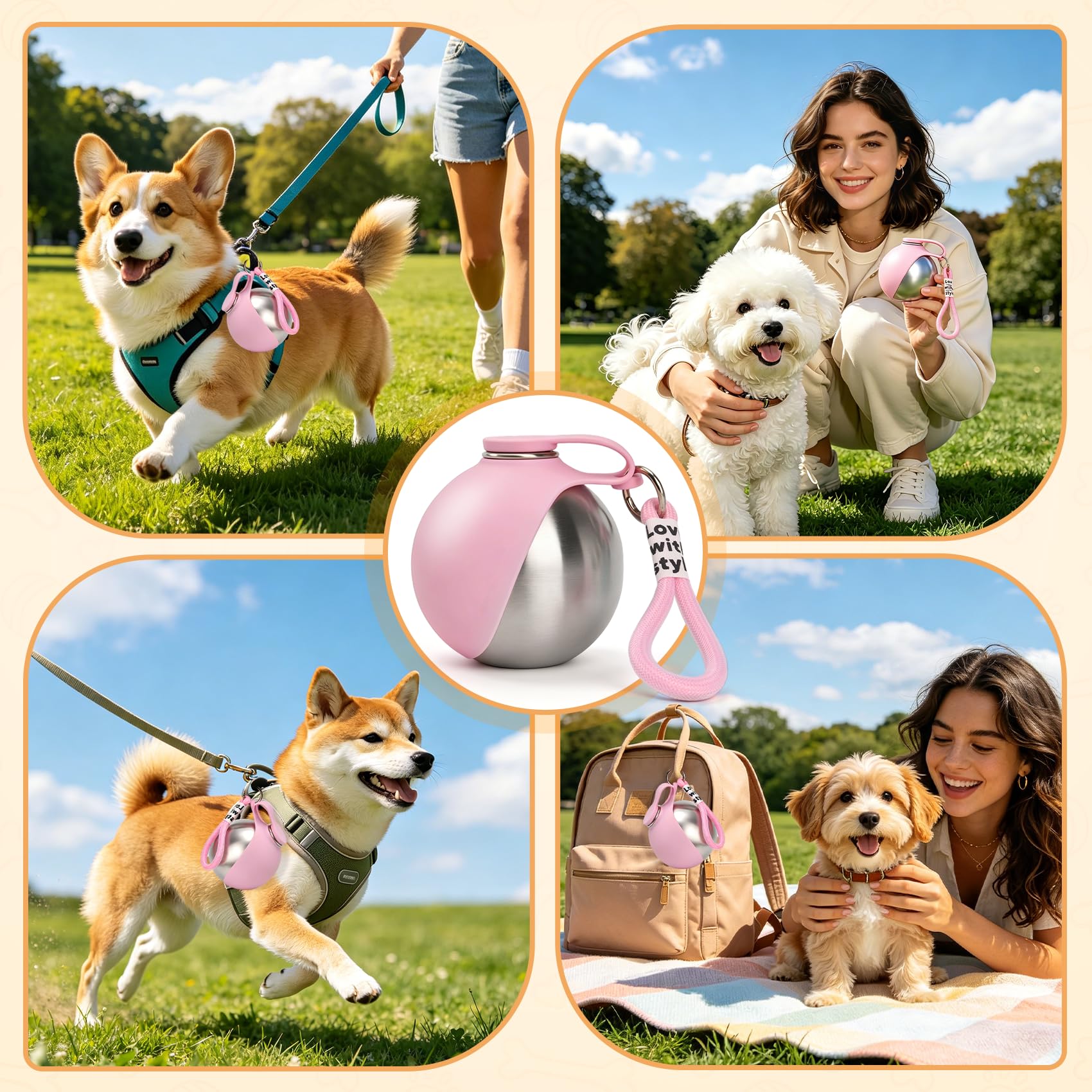 Bebedero Portátil para Perros, 285ml Botella de Agua para Perros de Acero Inoxidable, Botella Antifugas con Cuenco Plegable de Silicona, Botella de Agua Portátil para Pasear, Viajar y Acampar