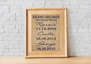 Grand children-Life's greatest blessing - burlap print, Personalised Grand Parents Gift, Grand Kids Names Burlap Art, Christmas gift for Grand Parents (Frame and Matte not included)