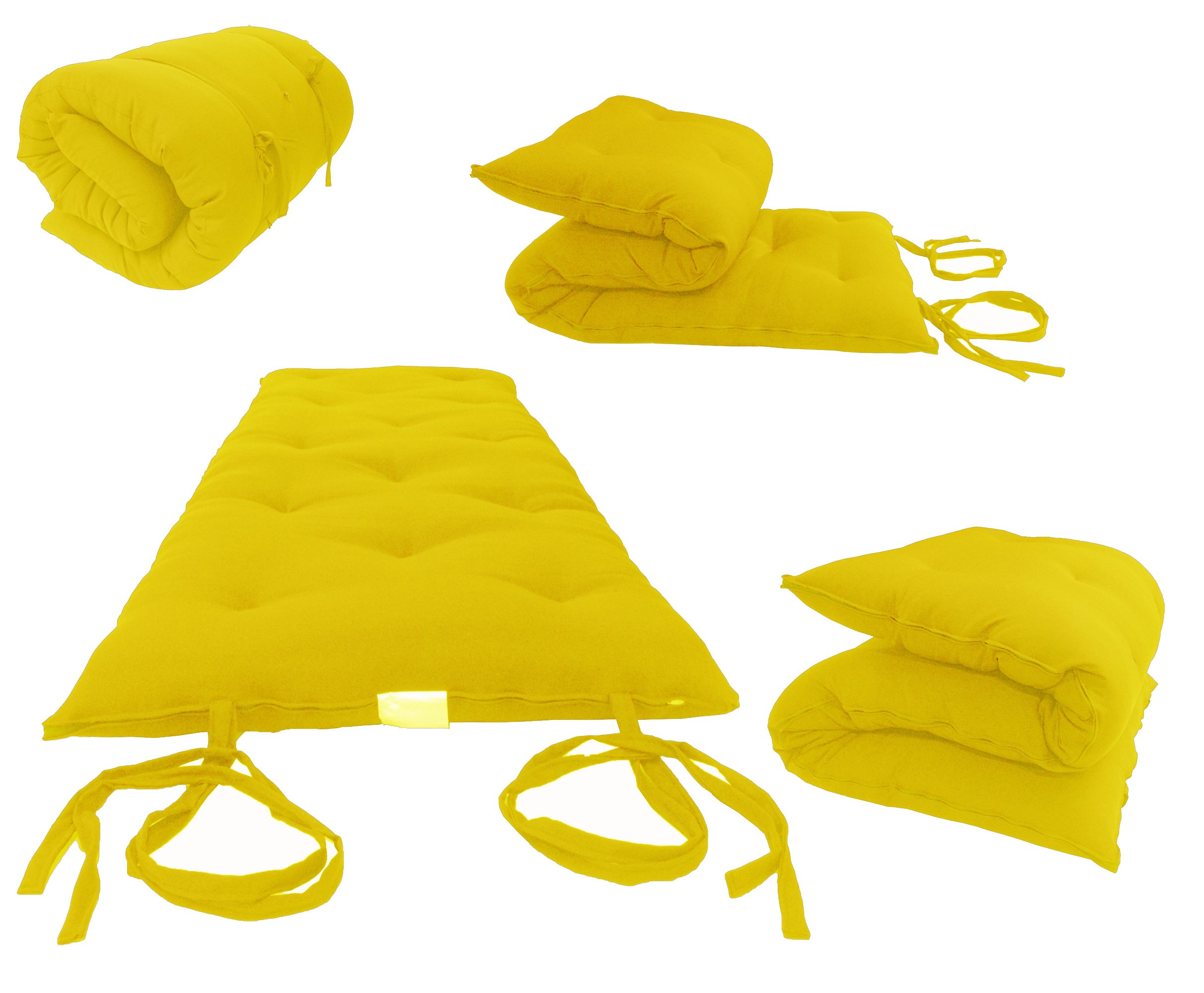 D&D Futon Furniture Traditional Japanese Floor Futon Mattresses, Foldable Cushion Mats, Yoga, Meditaion Single Size 80 x 27 x 3 (Yellow)