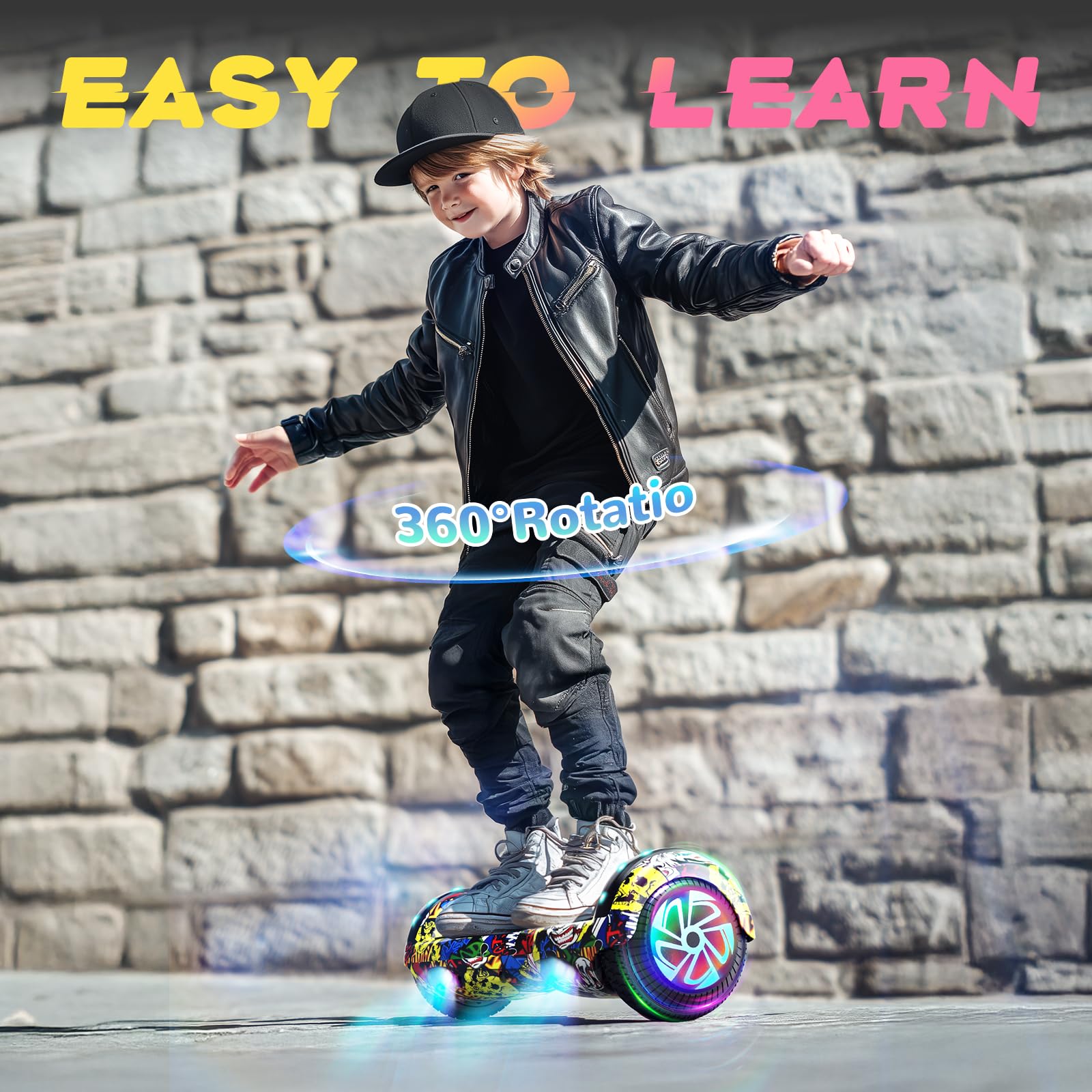 SISGAD Hoverboard, Gyropode électrique 6,5 Pouces Hoverboard Hover Scooter Board avec Musique Bluetooth, lumières LED et Moteur Puissant pour Enfants et Adolescents