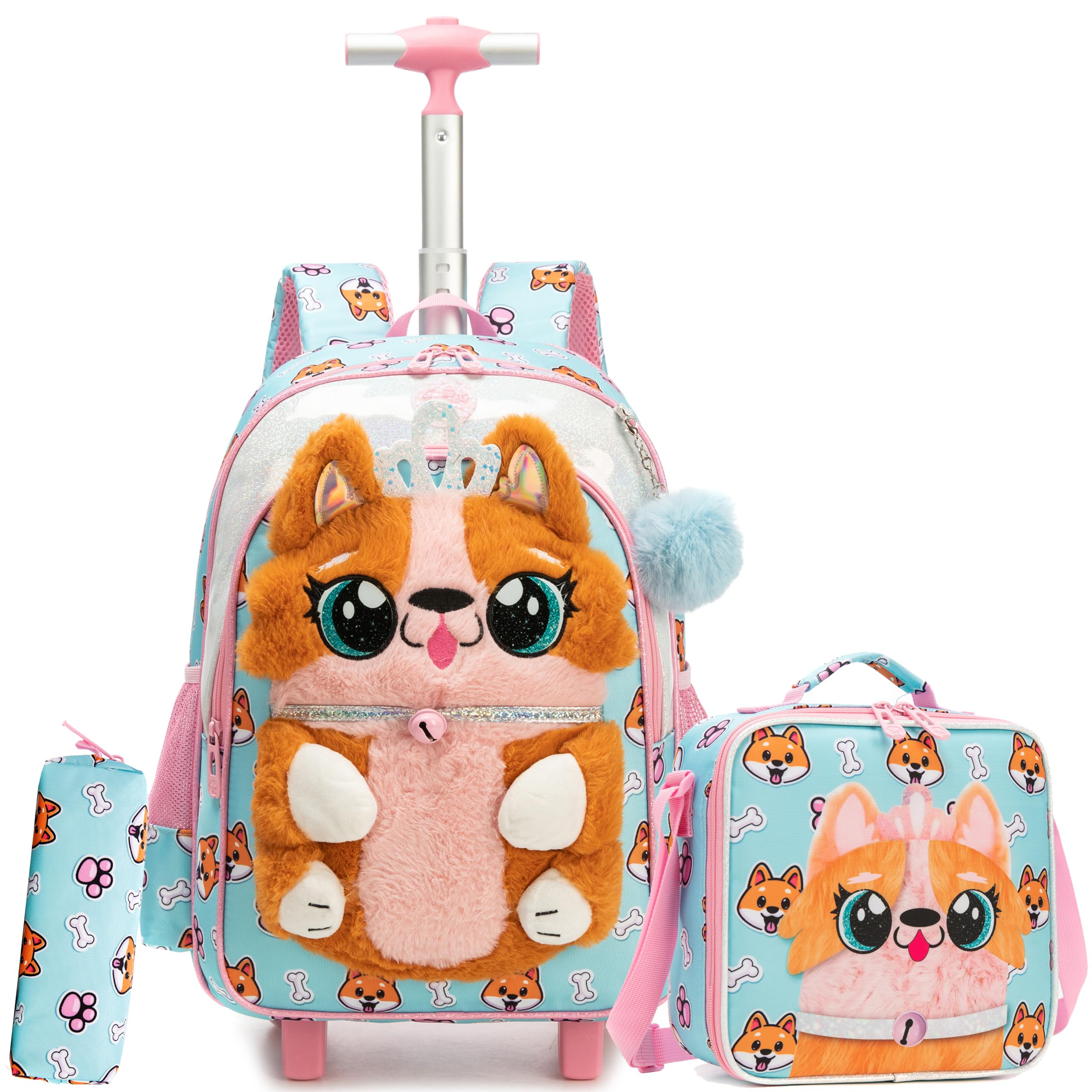 HTgroce Mochilas Escolares Niña con Ruedas, Mochilas Trolley Escolares 3 en 1 Bolsa de Estuche 7 años