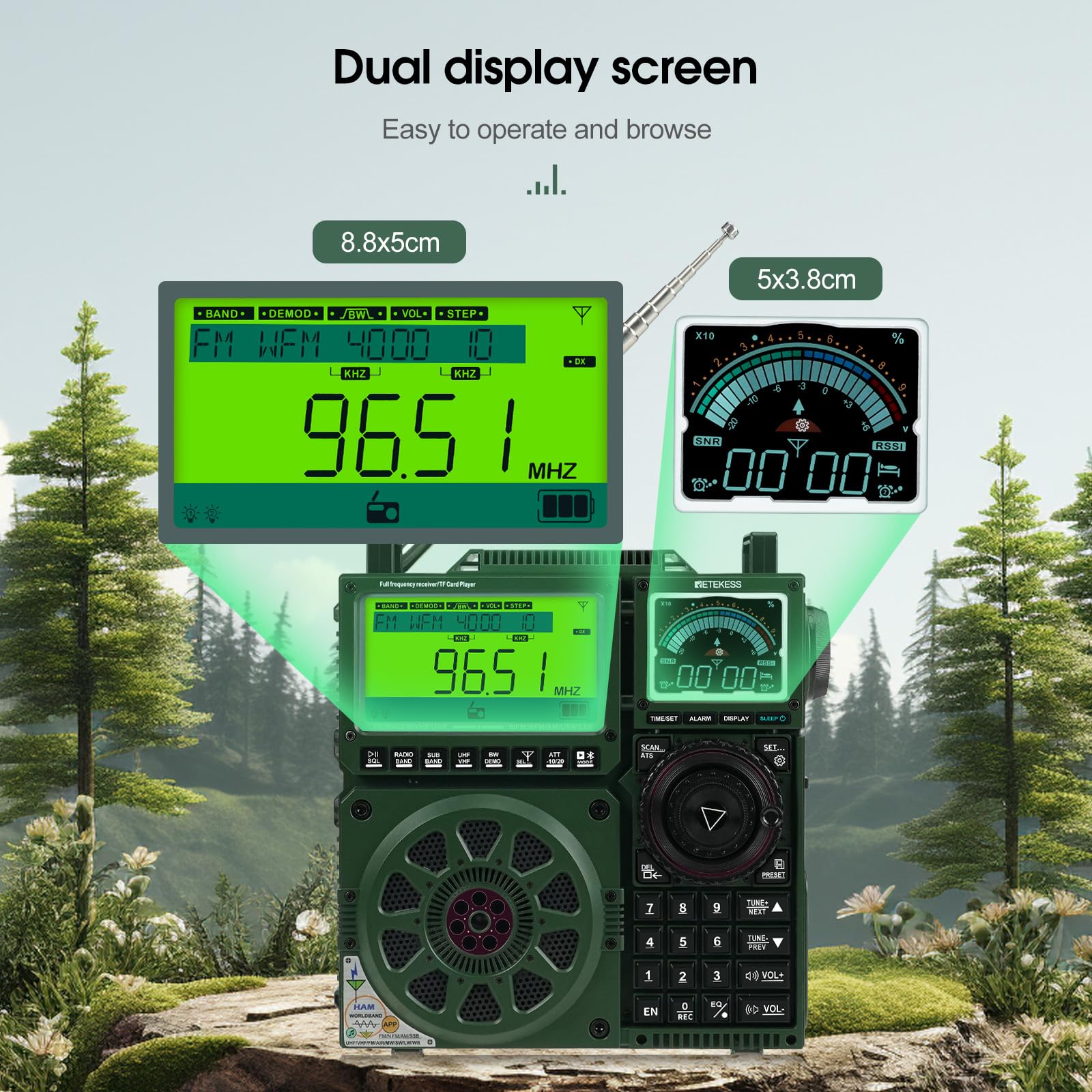 Retekess TR113 Radio de Onda Corta,Air SSB,Radio Portátil Digital,Avanzado Remoto de Aplicaciones,Antena Adicional, Sonido,Recargable,Exterior, Emergencia