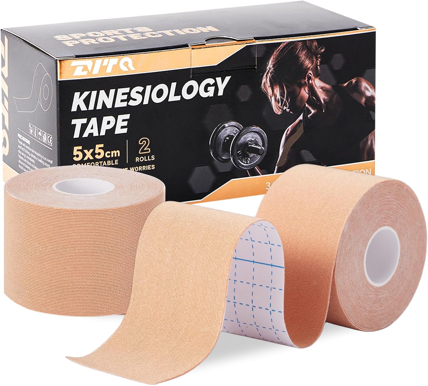 Kinesiology Tape (2 Rolls) – Waterproof, Breathable, Hypoallergenic – Ideal for Muscle Support and Injury Recovery, 2 Inches x 16 Feet (Skin)