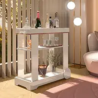 Bar Carrinho com rodízios e fita de borda metalizada ROSÉ cor Off White - Artely