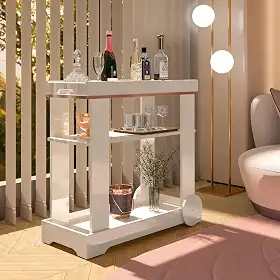 Bar Carrinho com rodízios e fita de borda metalizada ROSÉ cor Off White - Artely