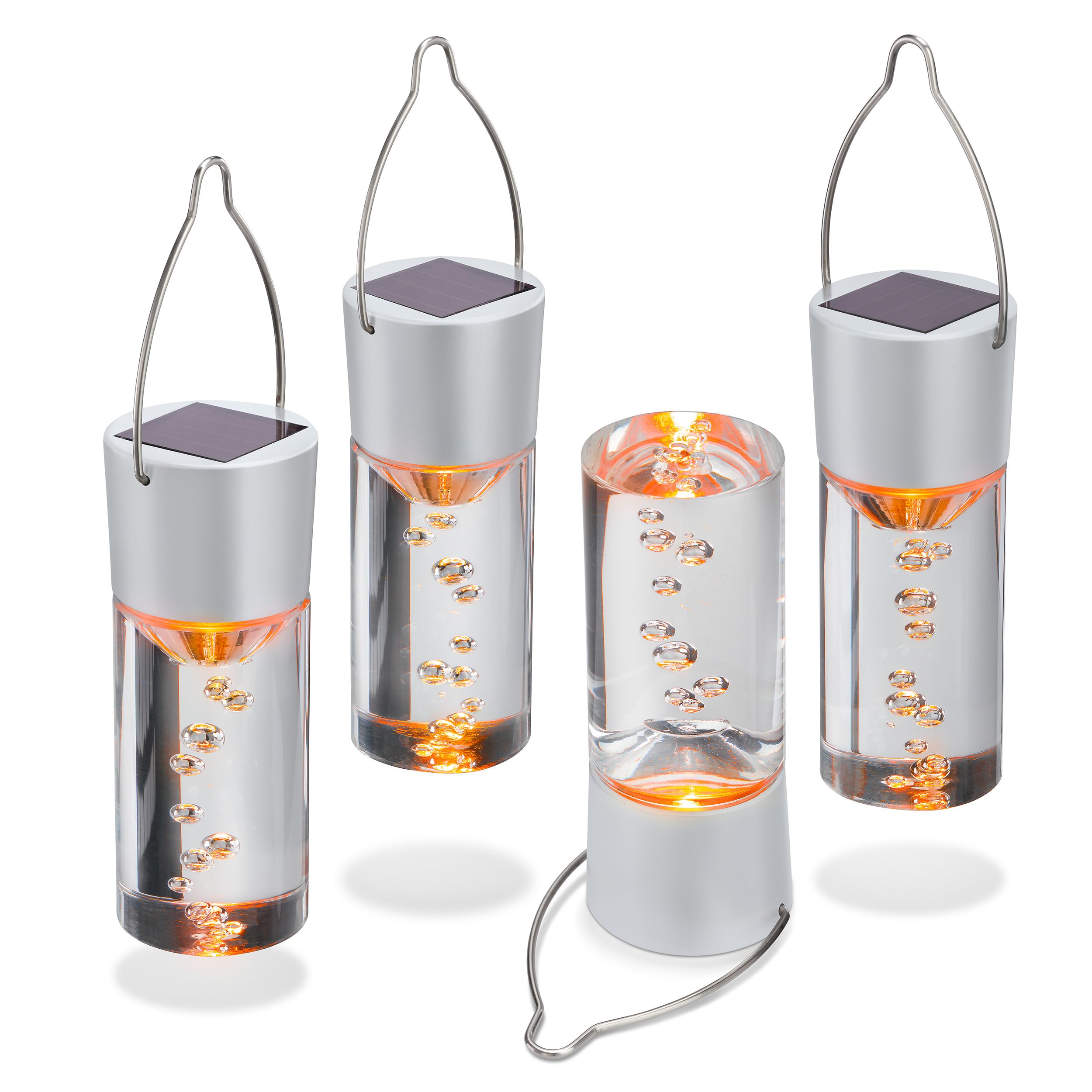Esotec Solar Hängeleuchten Smart Sticks 4er Set – Bernsteinfarbenes LED Licht 1800K, Solarleuchten für außen wetterfest, Garten Deko Balkon Terrasse 103308