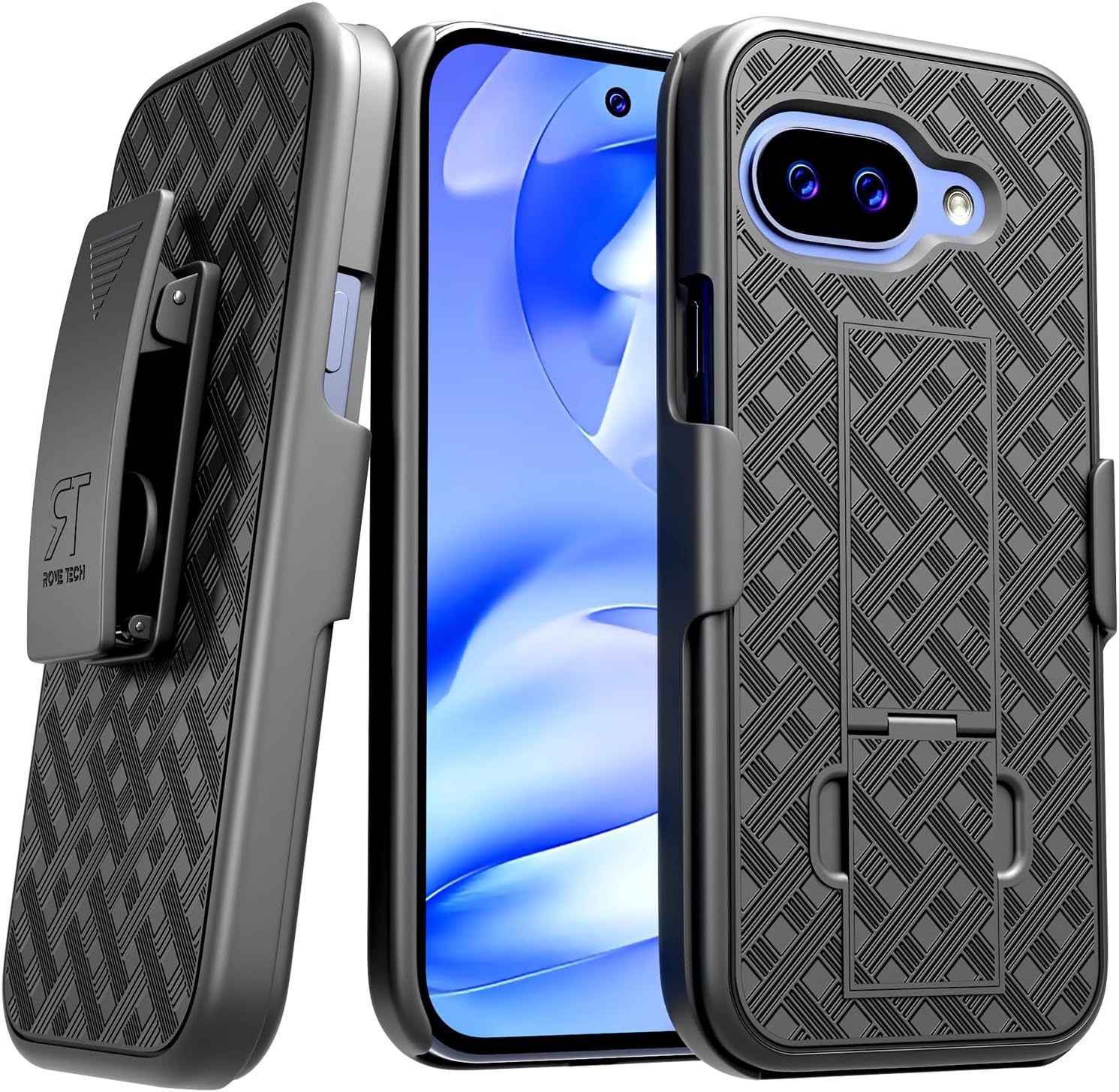 Designed for Google Pixel 10 / Pixel 10 Pro Case with Belt Clip Holster - Kickstand Cover Phone Case - Black