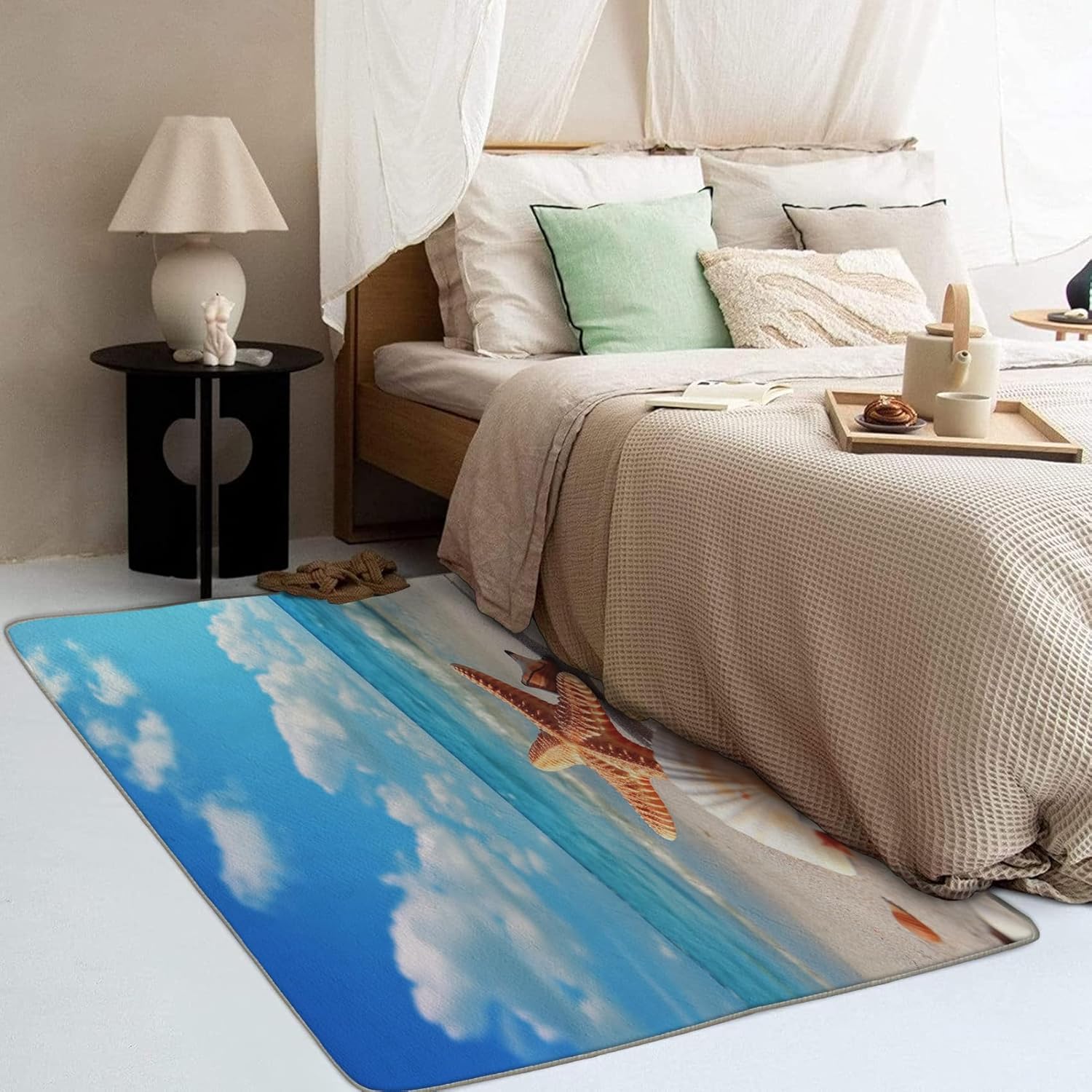 Generic Beach Theme Rugs for Living Room - 2x3 Rug - Beach Theme Rug - Seashell Starfish Area Rug - Coastal Rugs - Beach Themed Carpet S-&264