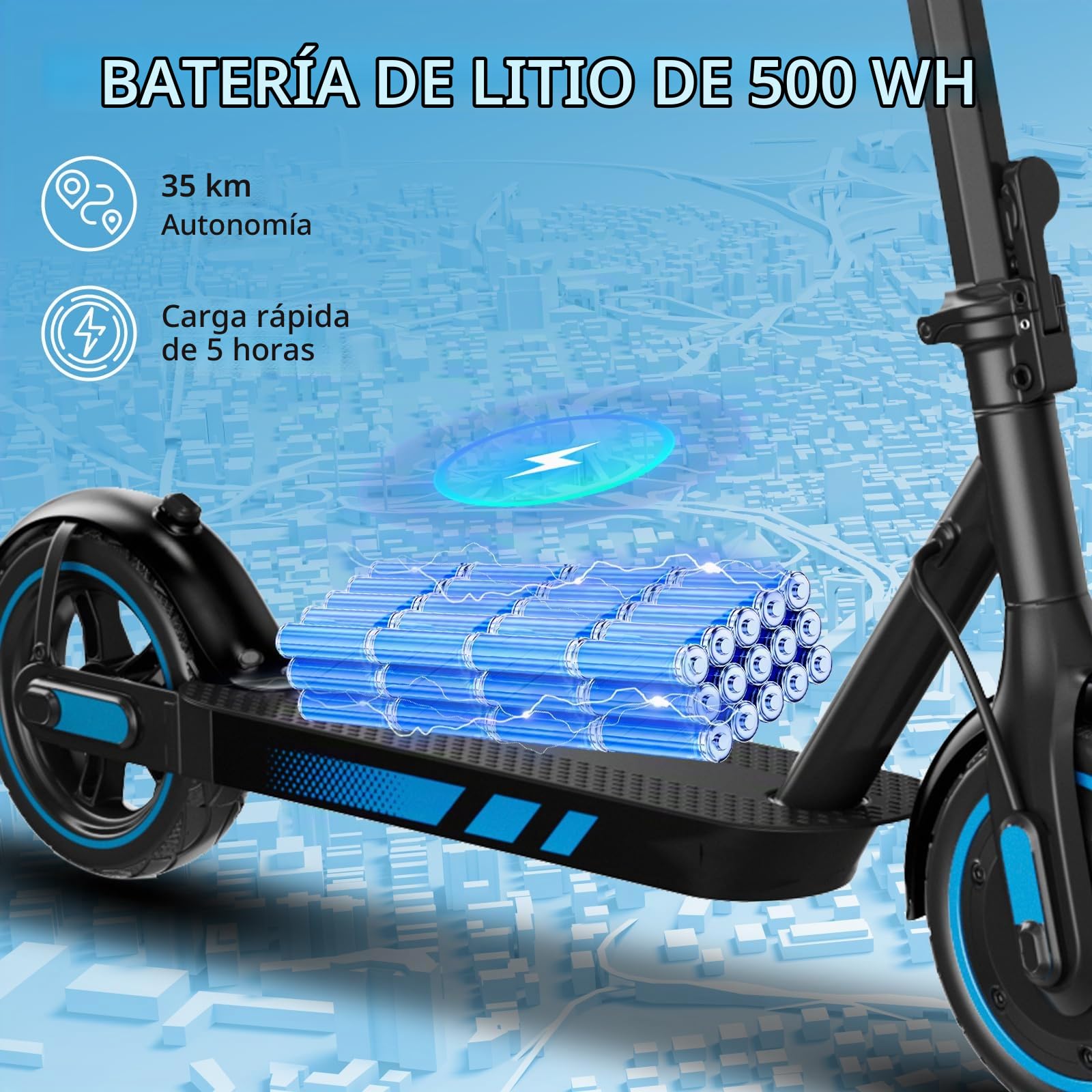 Monopattino Eléctrico para Adultos,Pneumatici 8.5/10",Motor Potente 350/500W, Autonomía hasta 35/38/45km,Velocidad Máxima 25km/h,Iluminación doble y sistema de frenado doble,Carga máxima120kg