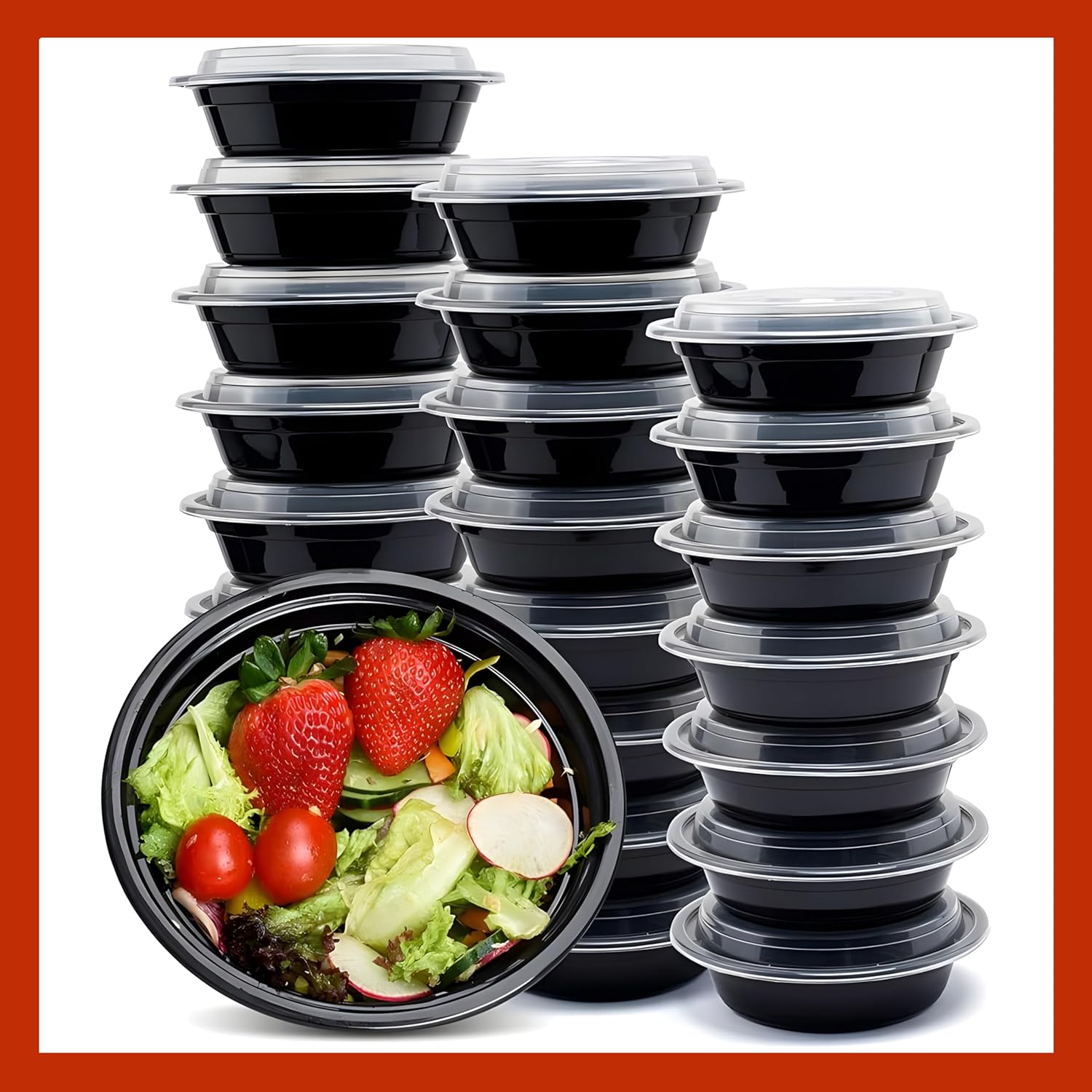 Meal Prep Containers Round [30 Set] x [16 oz] with Lids, 1 compartment, Stackable, Reusable, Leakproof, Food Safe, Microwave, Freezer & Dishwasher Safe for Food Prep Storage (30 Set, 16 oz)