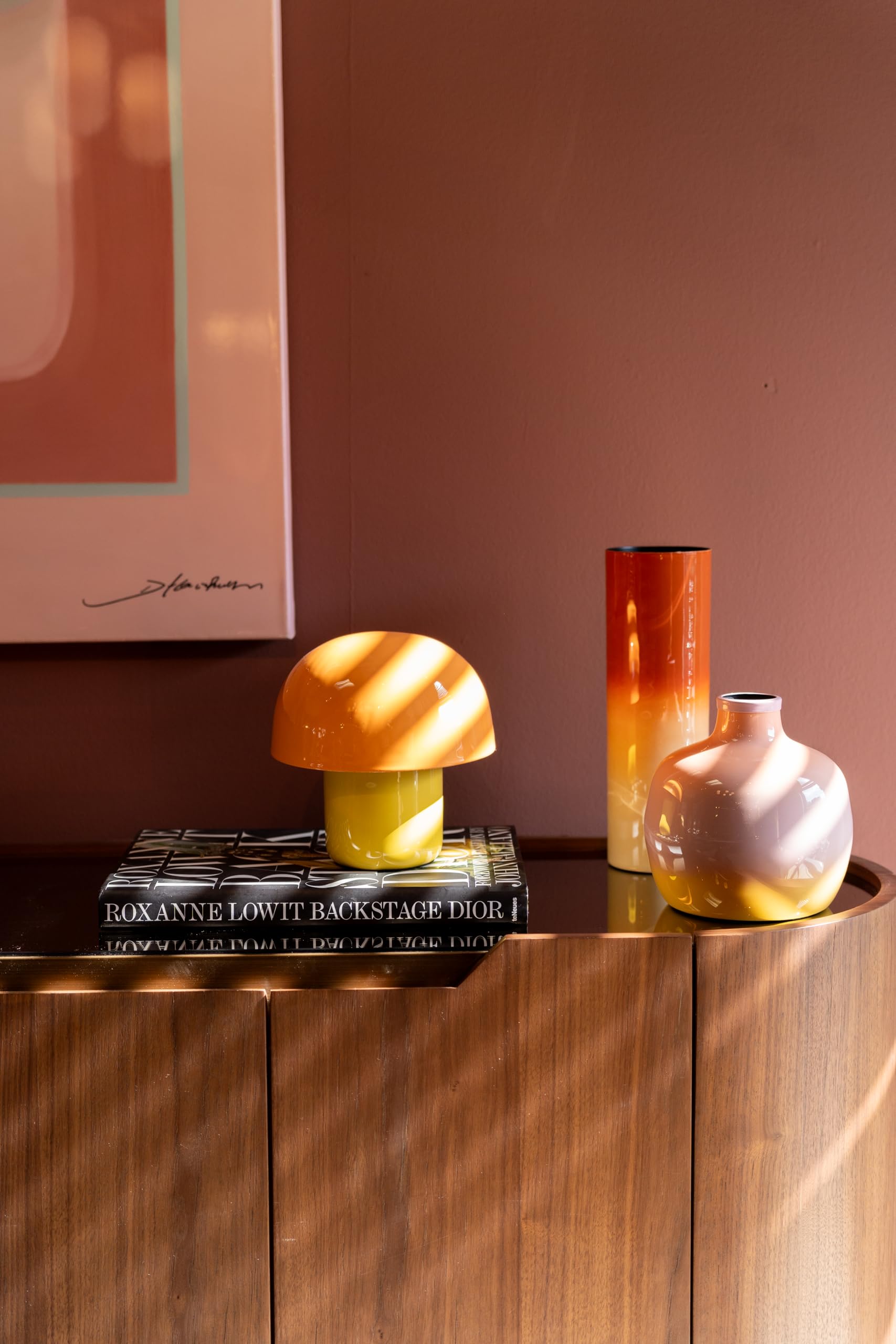Kare Design lampada da tavolo Mushroom Shiny Duo Sunday, arancione, 20 cm, forma design funghetto, per soggiorno, camera da letto, stile pop, lampadina non inclusa