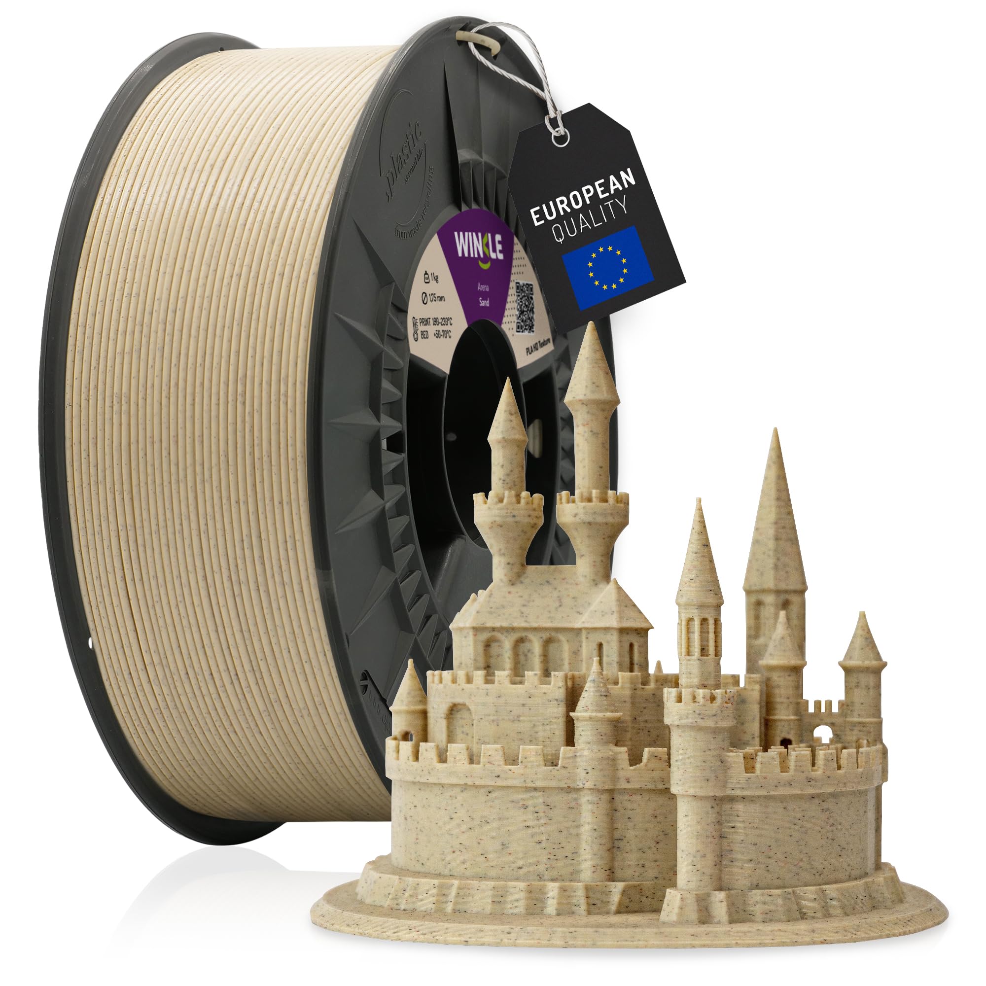 WINKLE Filament PLA HD Texture (Teksturowany) Piaskowy do Drukarki 3D | 1,75 mm 1 kg | Dokładność Wymiarowa | Cewka